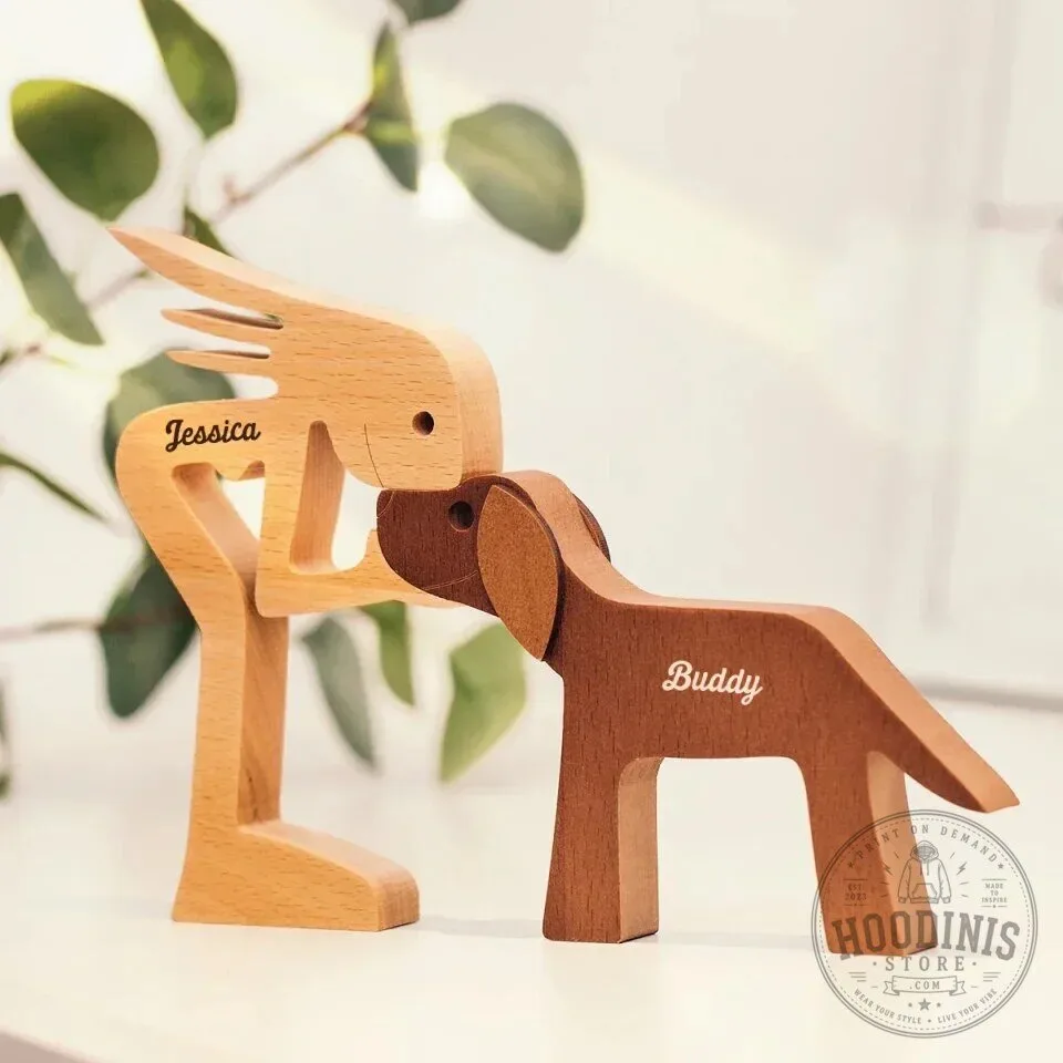 Personalized Wooden Family Sculpture with Pet Dog and Custom Names 27 Personalized Wooden Family Sculpture with Pet Dog and Custom Names