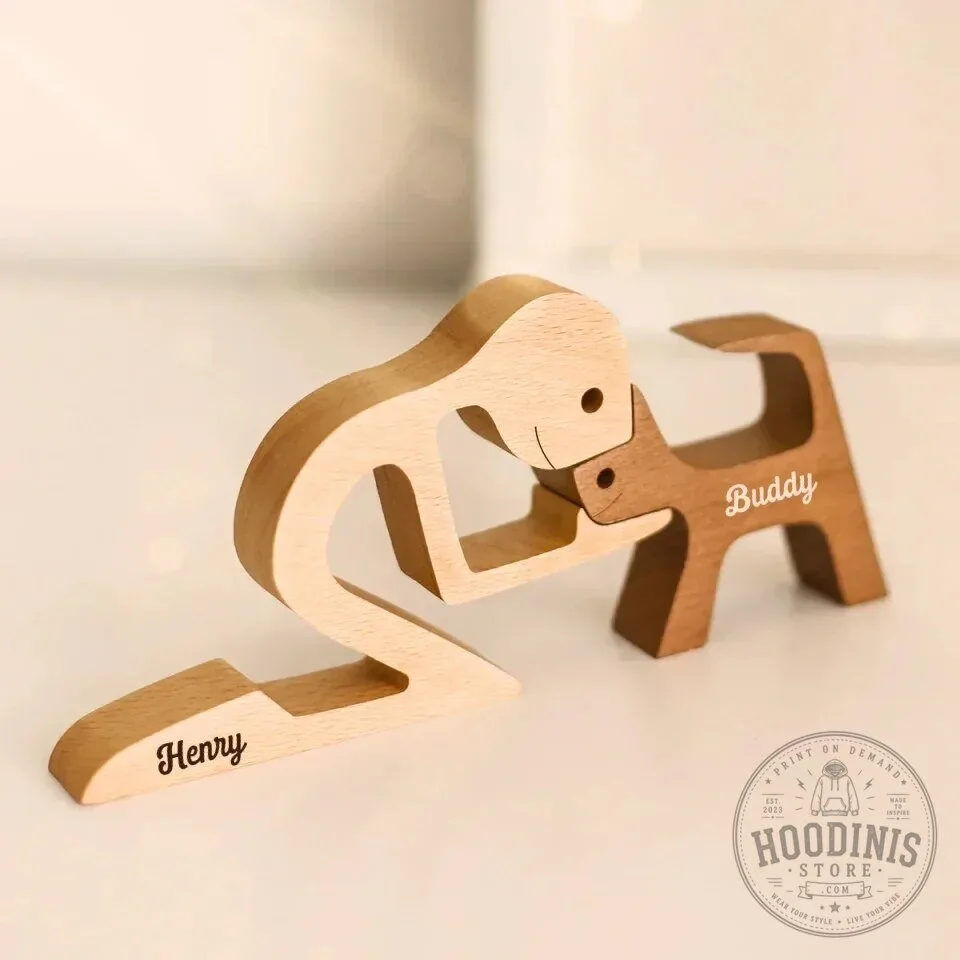 Personalized Wooden Family Sculpture with Pet Dog and Custom Names 28 Personalized Wooden Family Sculpture with Pet Dog and Custom Names