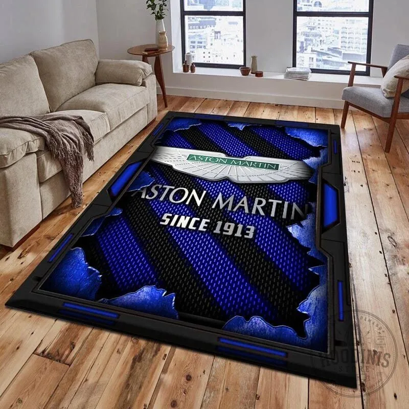 Aston Martin Since 1913 Logo Blue Carbon Fiber Rug