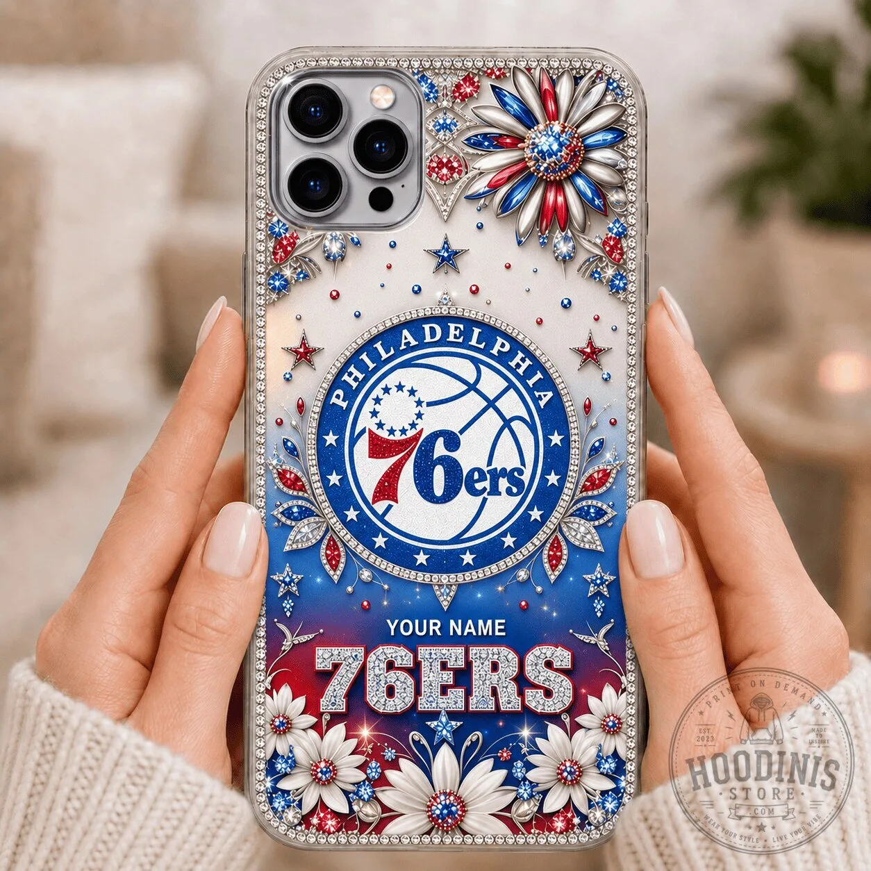 Philadelphia 76ers NBA Basketball Team Custom Name Bling Phone Case