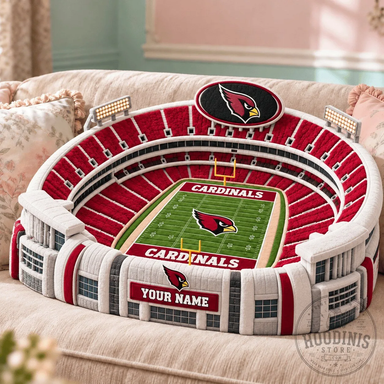 Arizona Cardinals NFL Stadium Shaped Throw Pillow with Custom Name Option 1 Arizona Cardinals NFL Stadium Shaped Throw Pillow with Custom Name Option