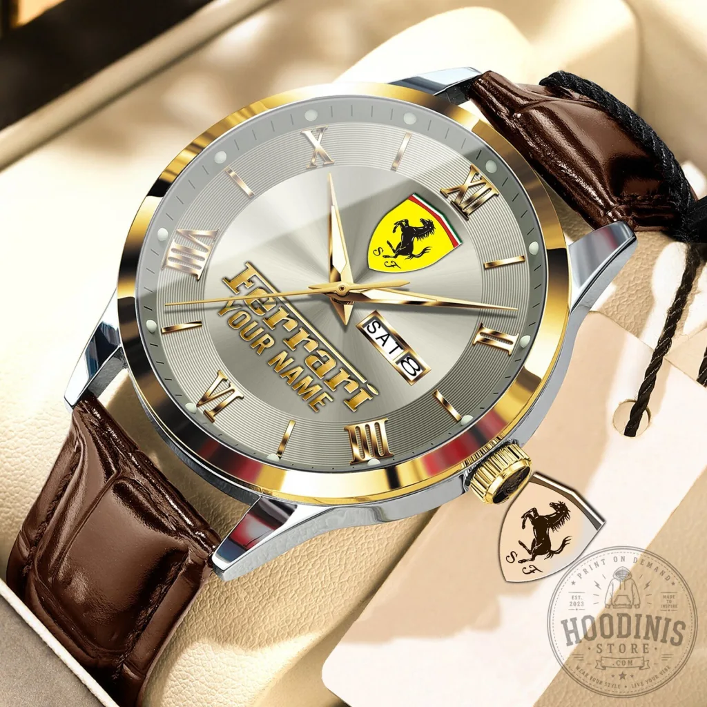 Ferrari Custom Name Elegant Fashion Design Leather Men's Watch