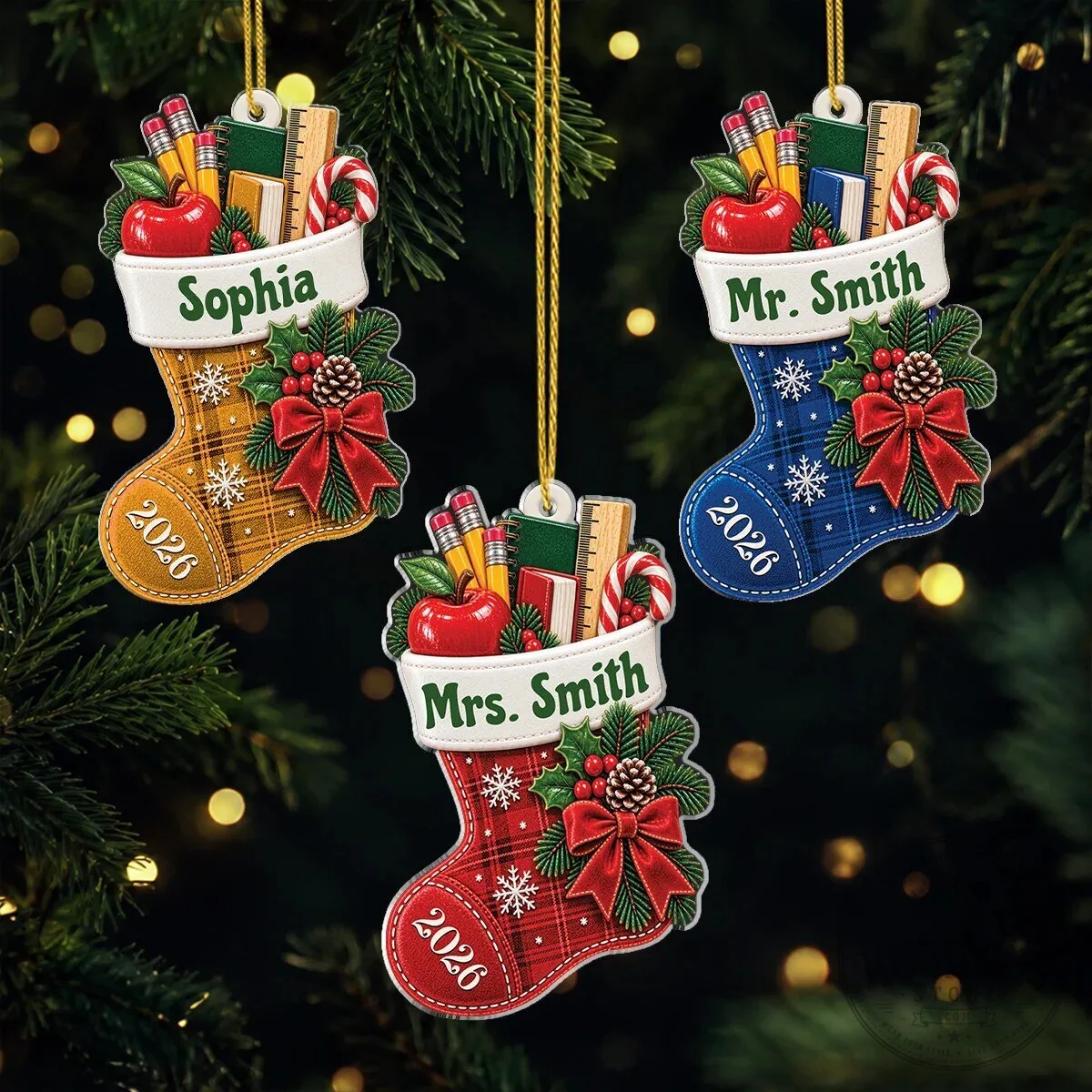 Personalized Teacher Christmas Stocking Acrylic Ornament