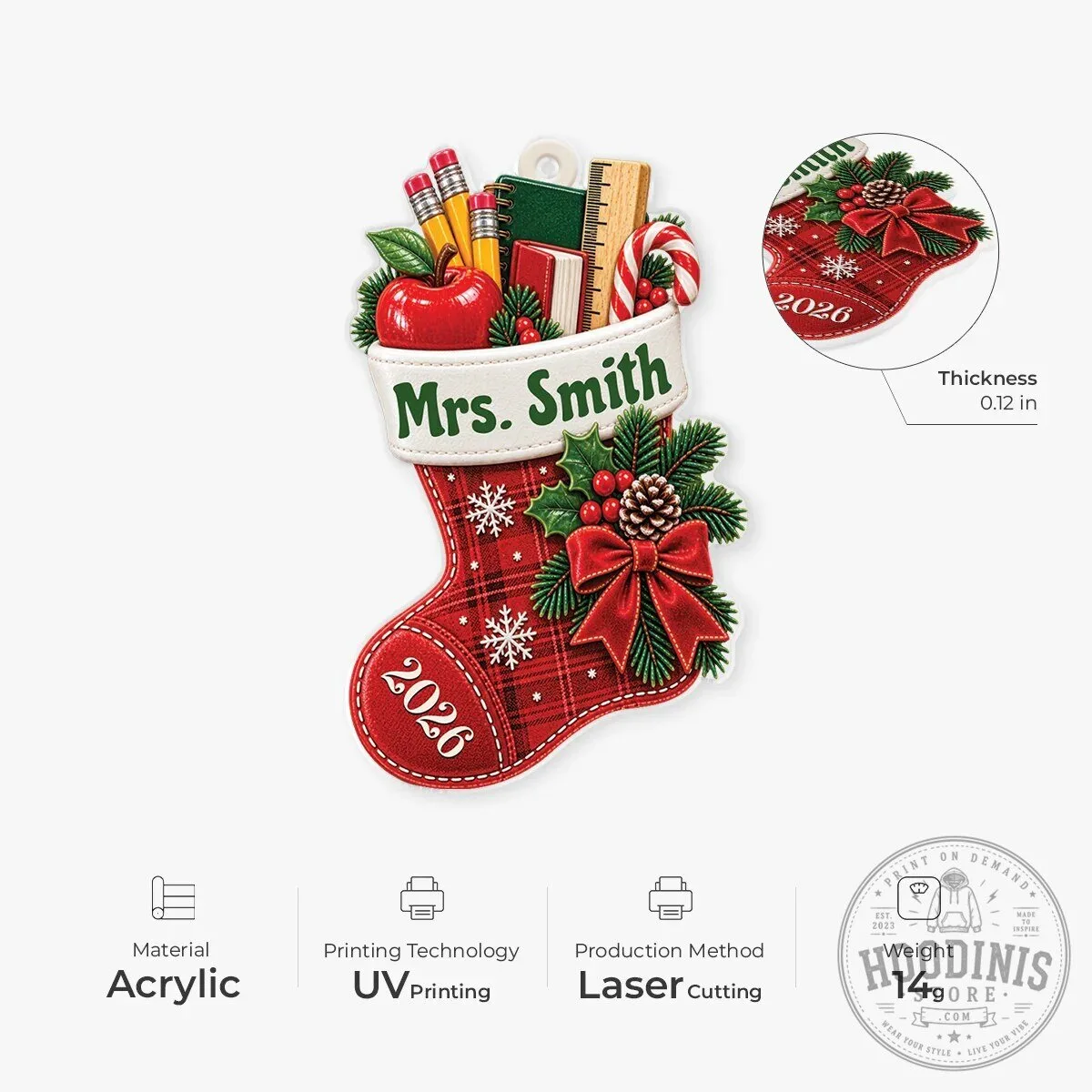 Personalized Teacher Christmas Stocking Acrylic Ornament 10 Personalized Teacher Christmas Stocking Acrylic Ornament