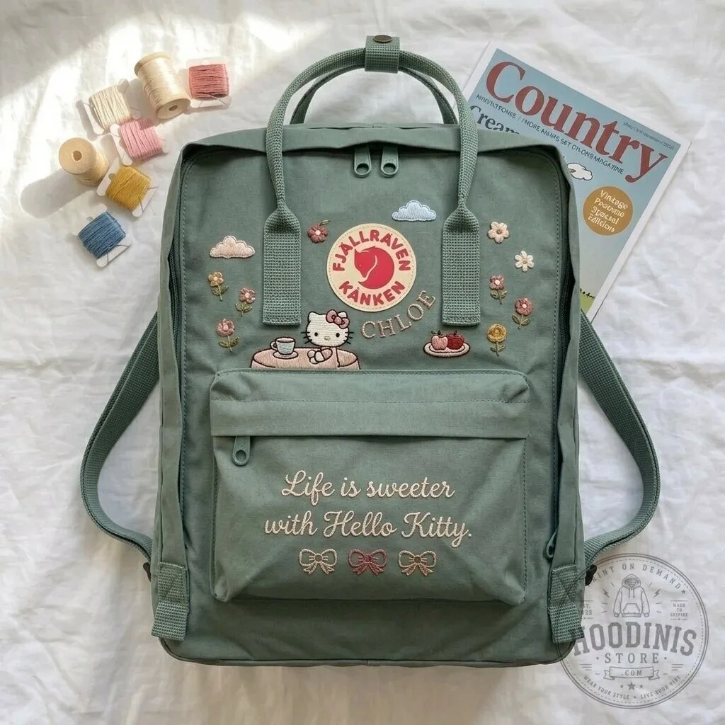 Hello Kitty Embroidered Fjallraven Kanken Backpack with Sweet Life Quote