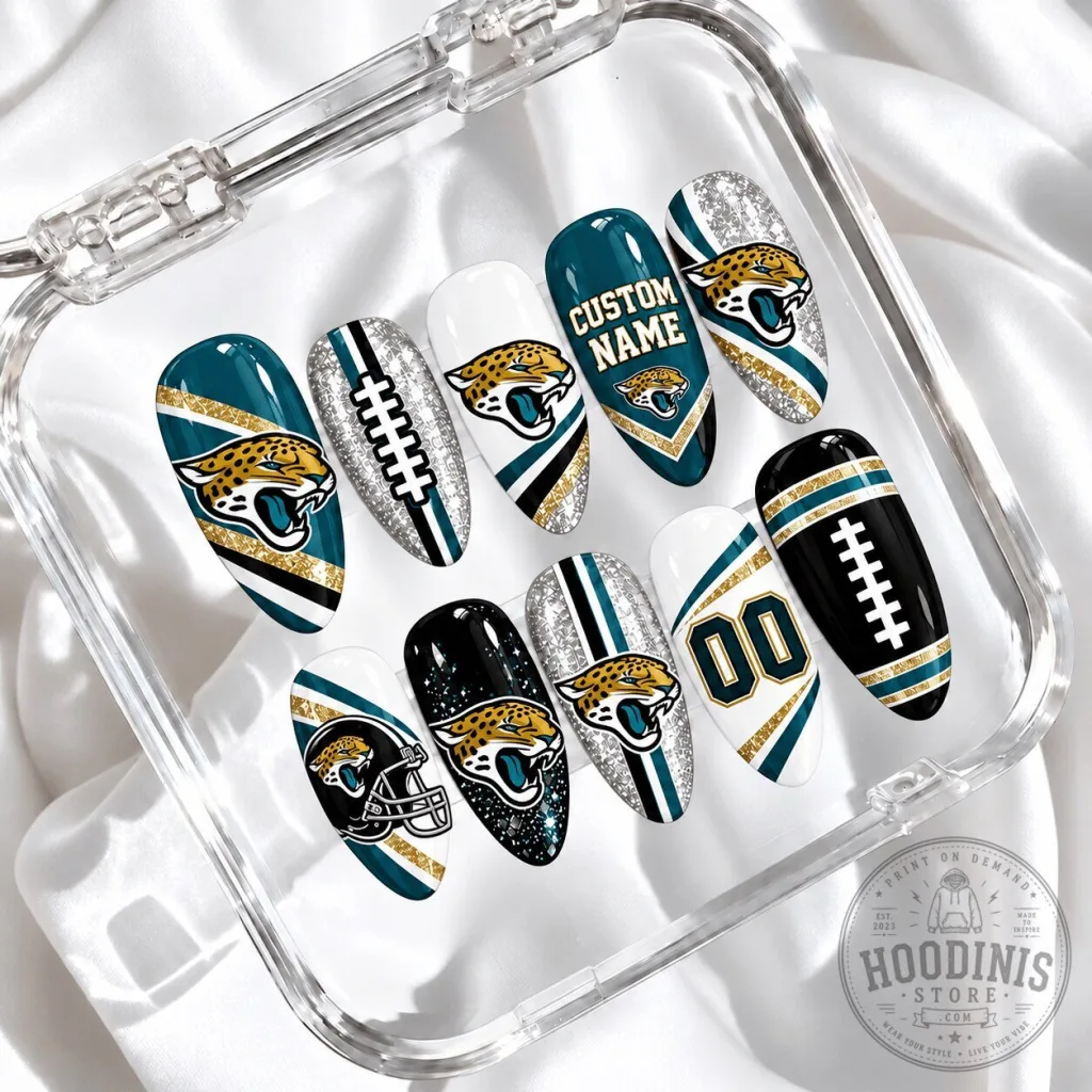 Jacksonville Jaguars NFL Football Team Custom Press On Nails Set Jacksonville Jaguars NFL Football Team Custom Press On Nails Set