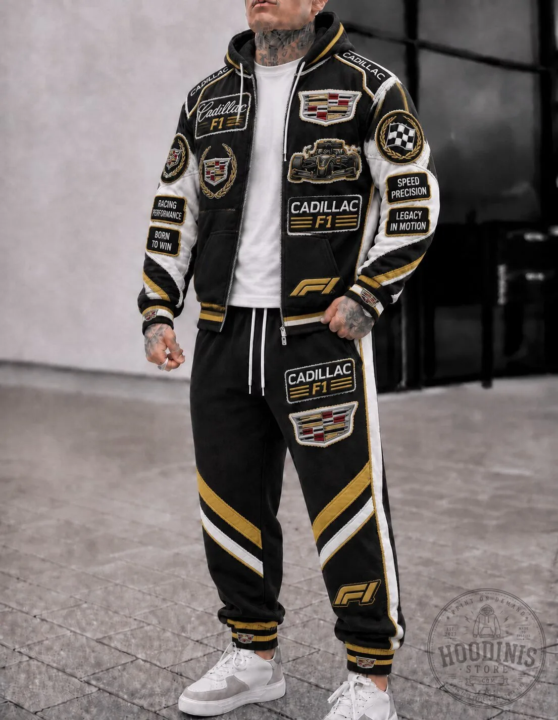 Cadillac F1 Racing Performance Black and White Tracksuit Hoodie