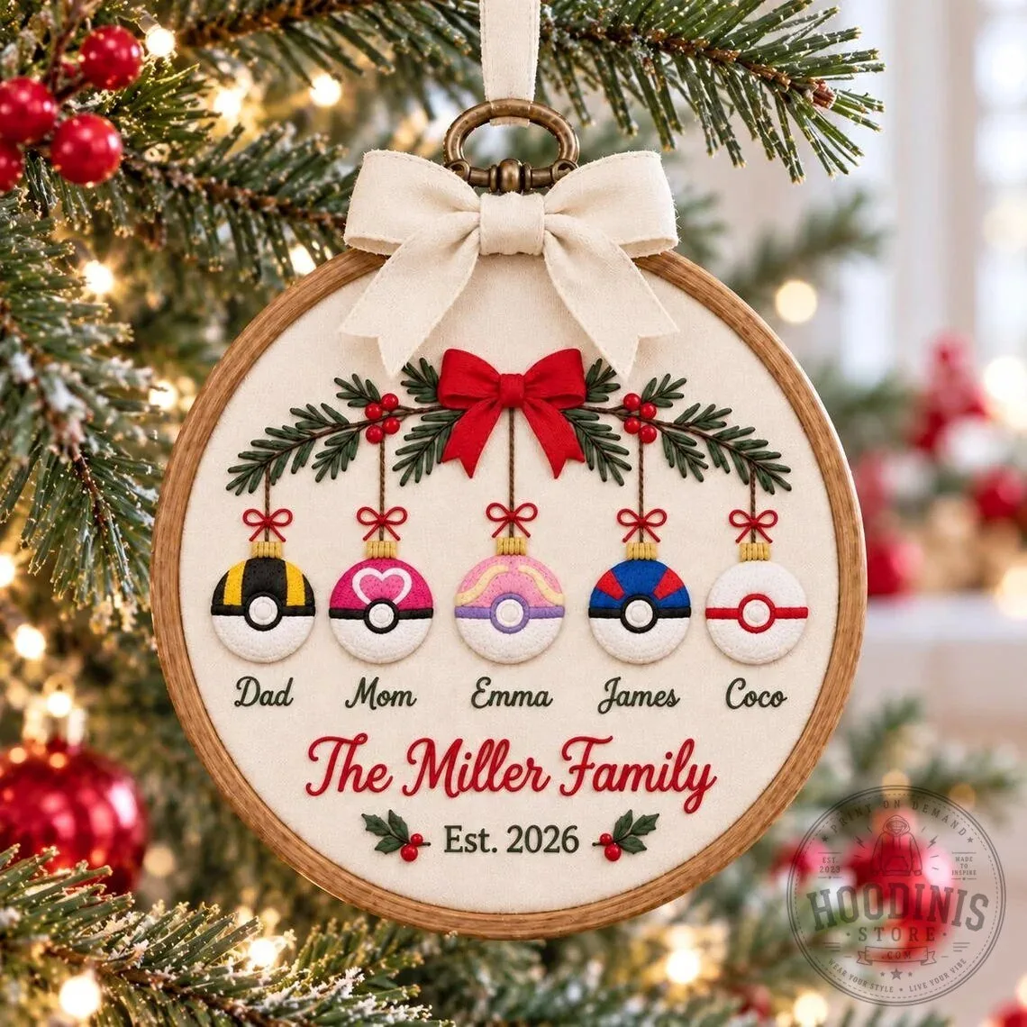 Pokemon Balls Personalized Embroidered Family Christmas Ornament