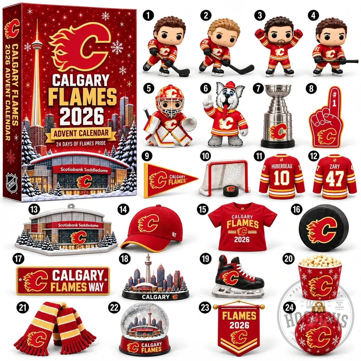 Calgary Flames 2026 NHL Hockey Team 24 Day Game Day Surprise Countdown Advent Calendar