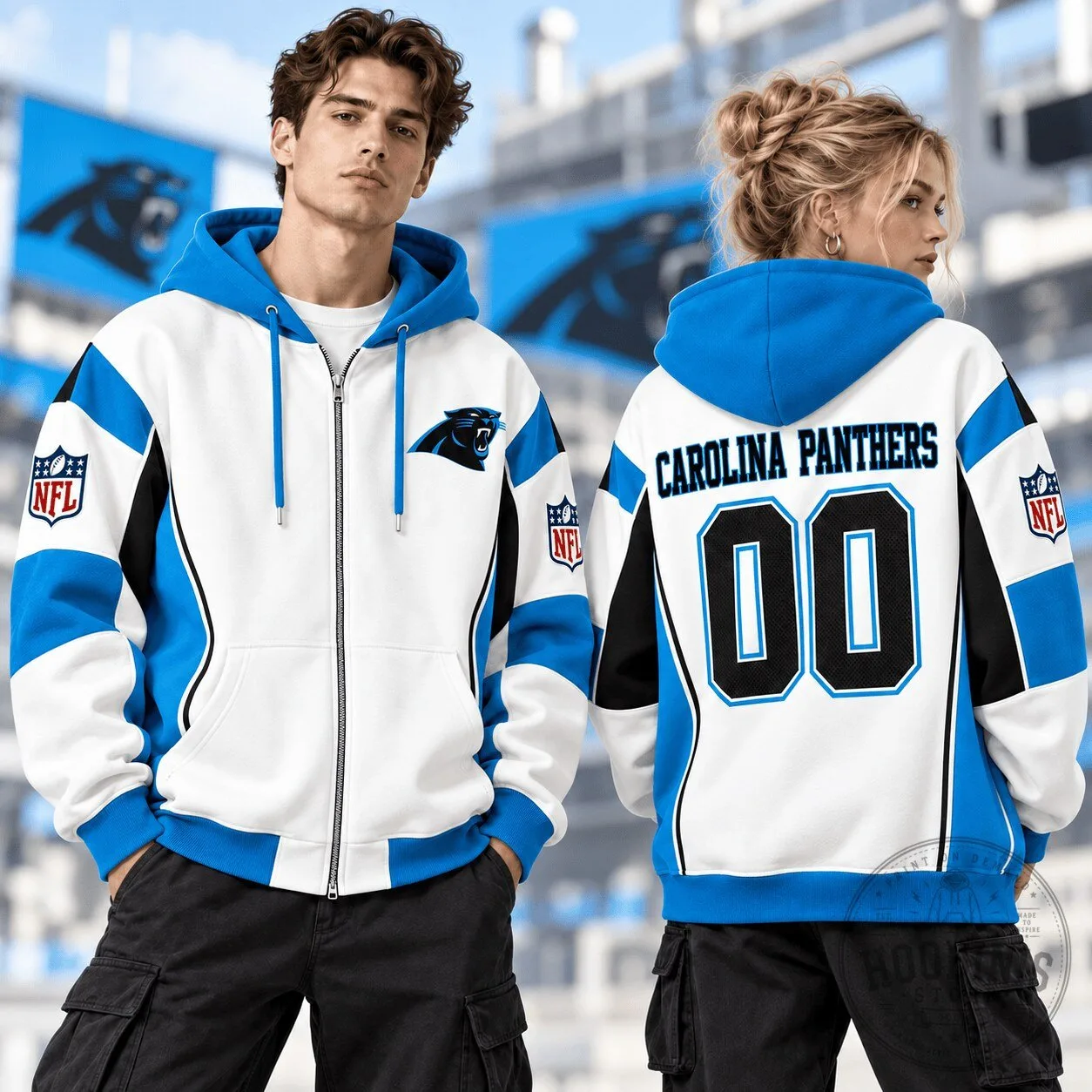 Carolina Panthers NFL Football Team Custom Number Full-Zip Hoodie
