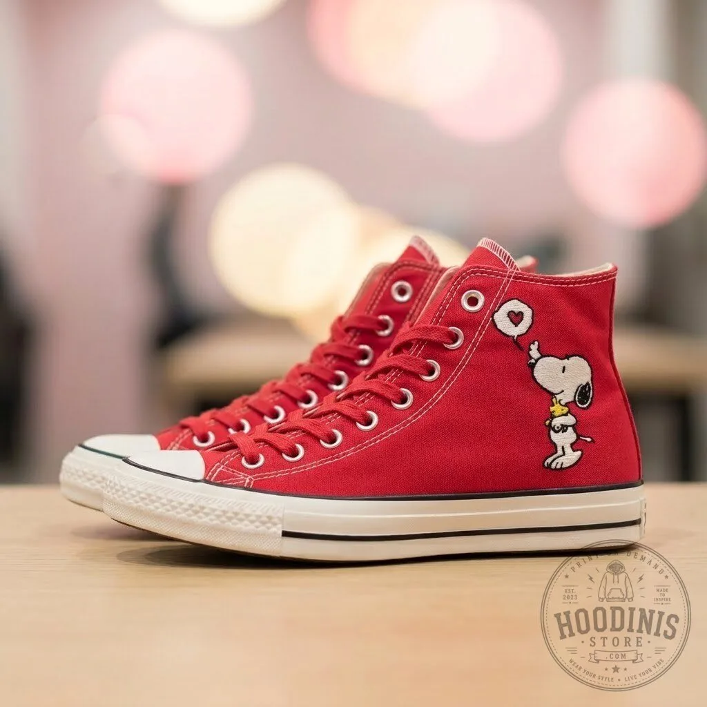 Snoopy Embroidered Converse Chuck Taylor All Star High-Top Red Canvas Shoes