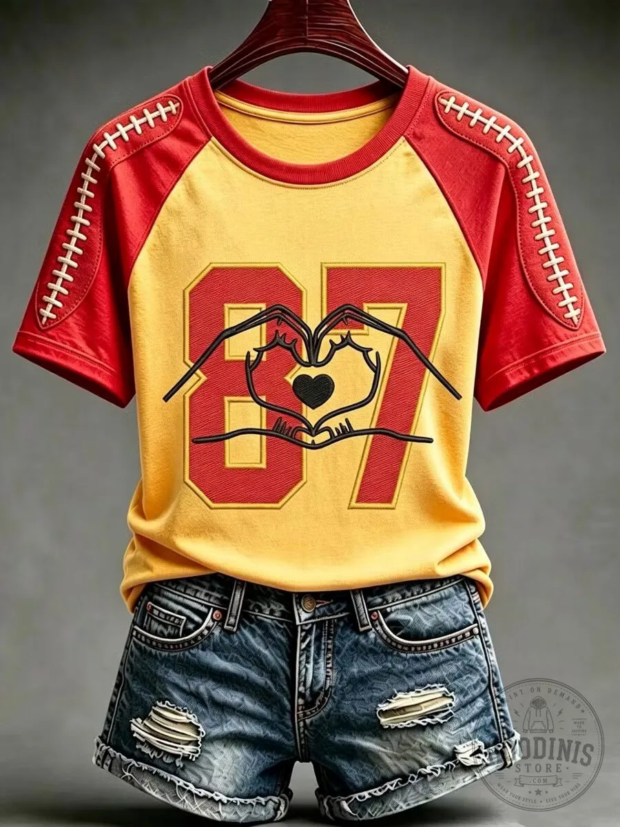 Women's Football Heart Hands Graphic Print Raglan Sleeve T-Shirt 1 Women's Football Heart Hands Graphic Print Raglan Sleeve T-Shirt