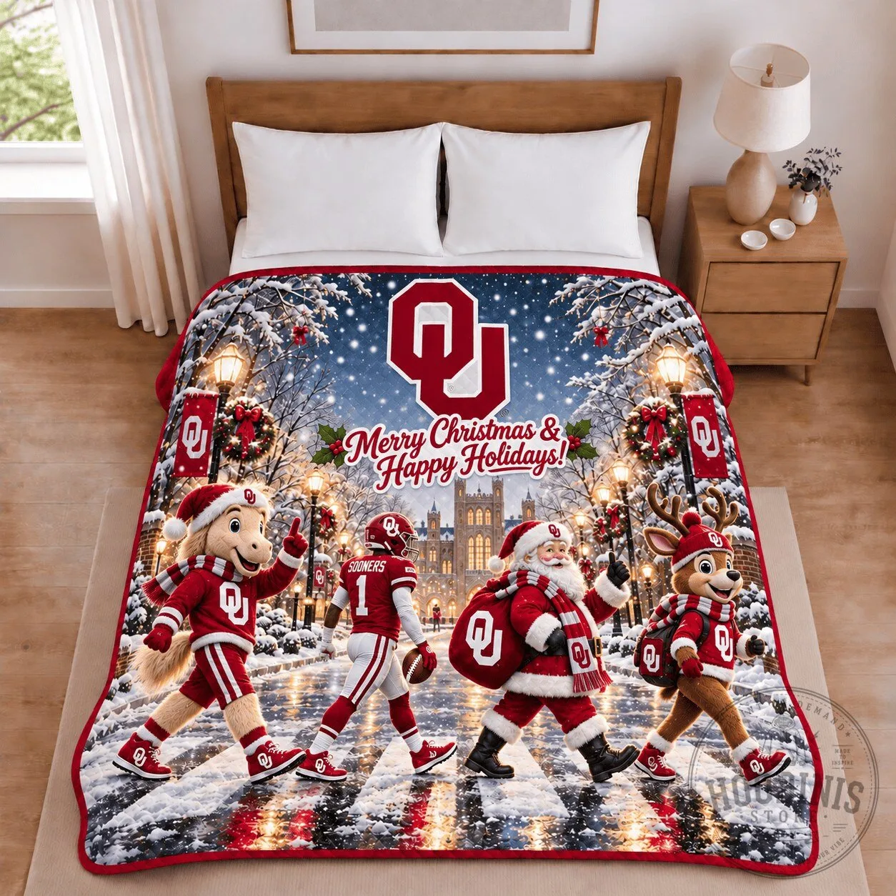 Oklahoma Sooners Christmas Holiday Football Team Winter Season Blanket