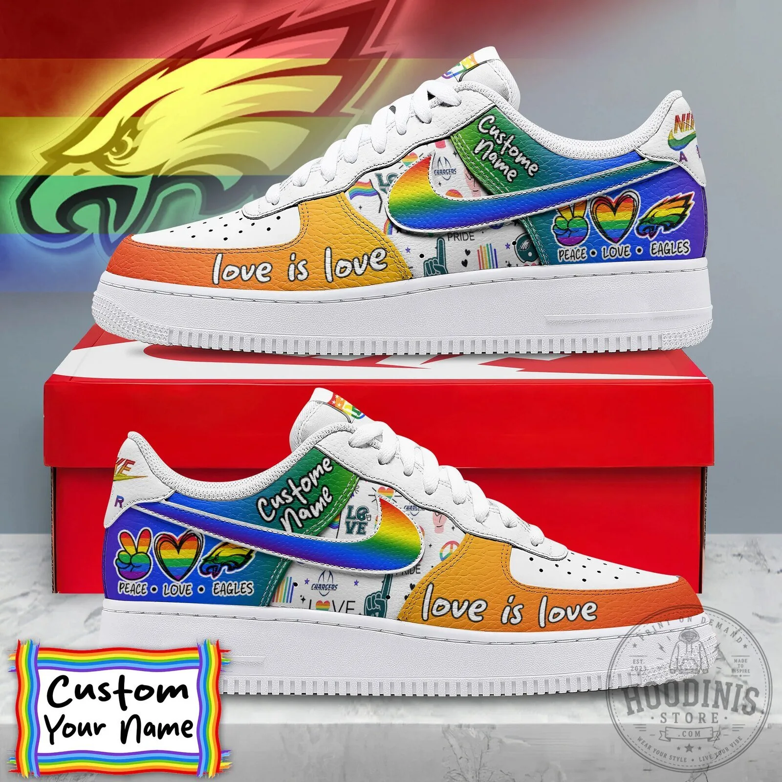 Philadelphia Eagles Pride Love Is Love Custom Name Sneakers Shoes 2 Philadelphia Eagles Pride Love Is Love Custom Name Sneakers Shoes