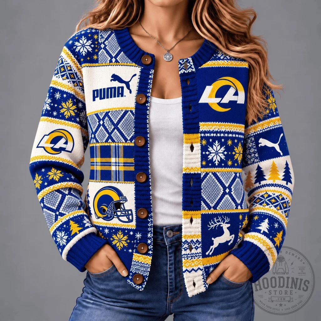 Los Angeles Rams Christmas Patchwork Ugly Sweater Cardigan Los Angeles Rams Christmas Patchwork Ugly Sweater Cardigan