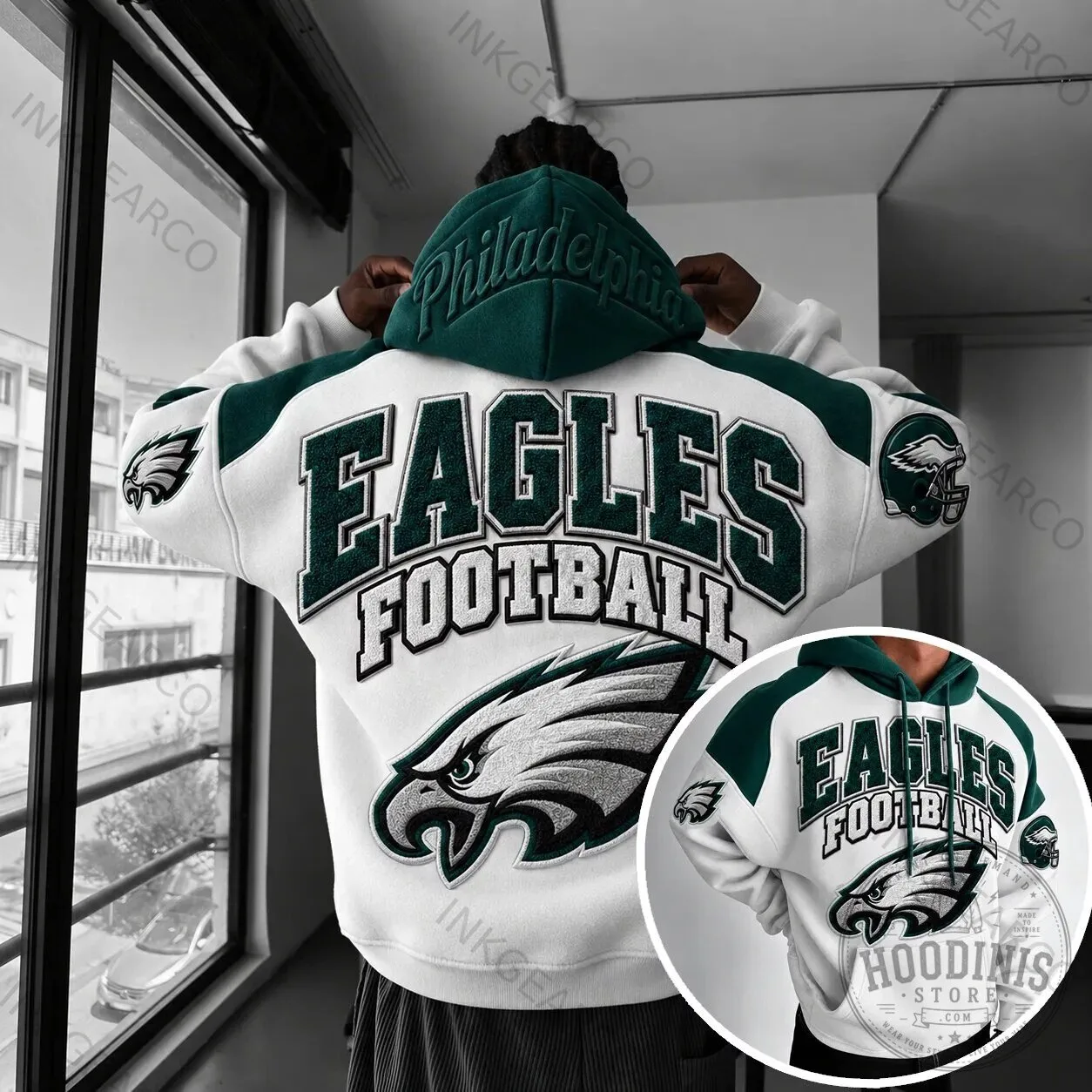 Philadelphia Eagles Football Team White and Green Hoodie