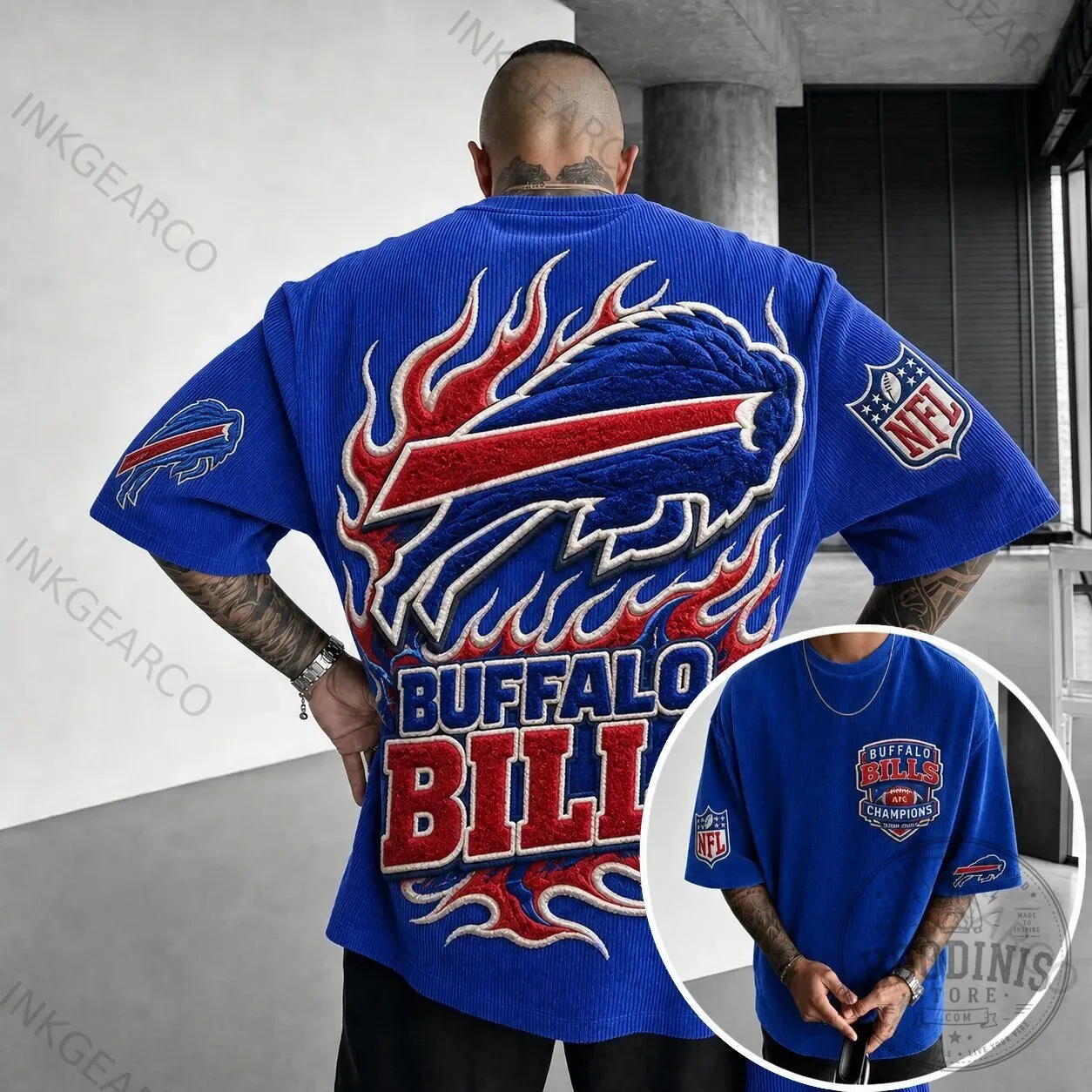Buffalo Bills NFL Football Team Logo Blue Short Sleeve Oversized T-Shirt 2 Buffalo Bills NFL Football Team Logo Blue Short Sleeve Oversized T-Shirt