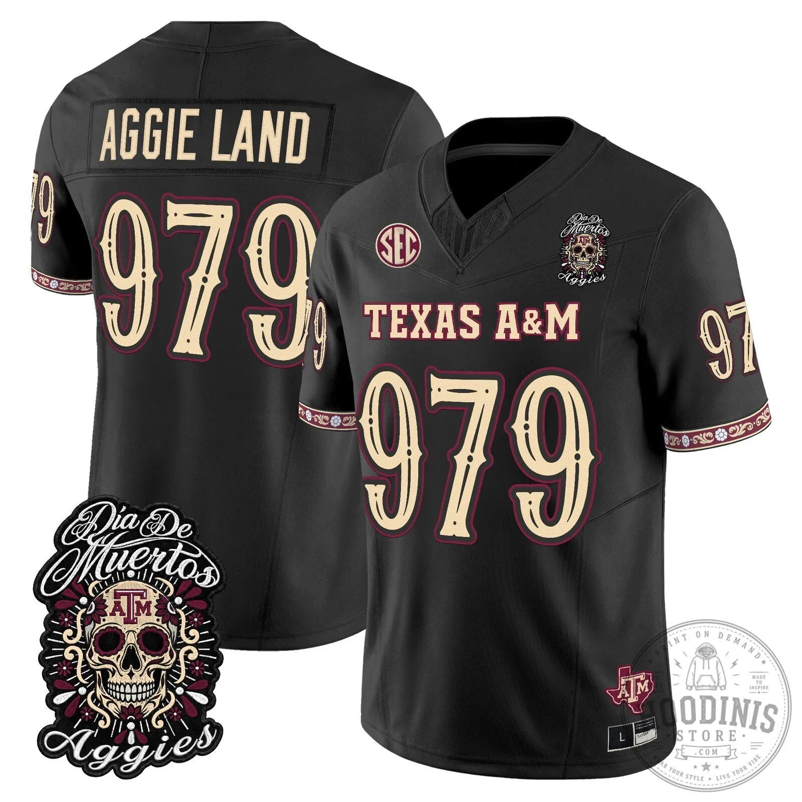 Football Jersey for Dia de los Muertos featuring Texas A&M Aggies 49 Football Jersey for Dia de los Muertos featuring Texas A&M Aggies