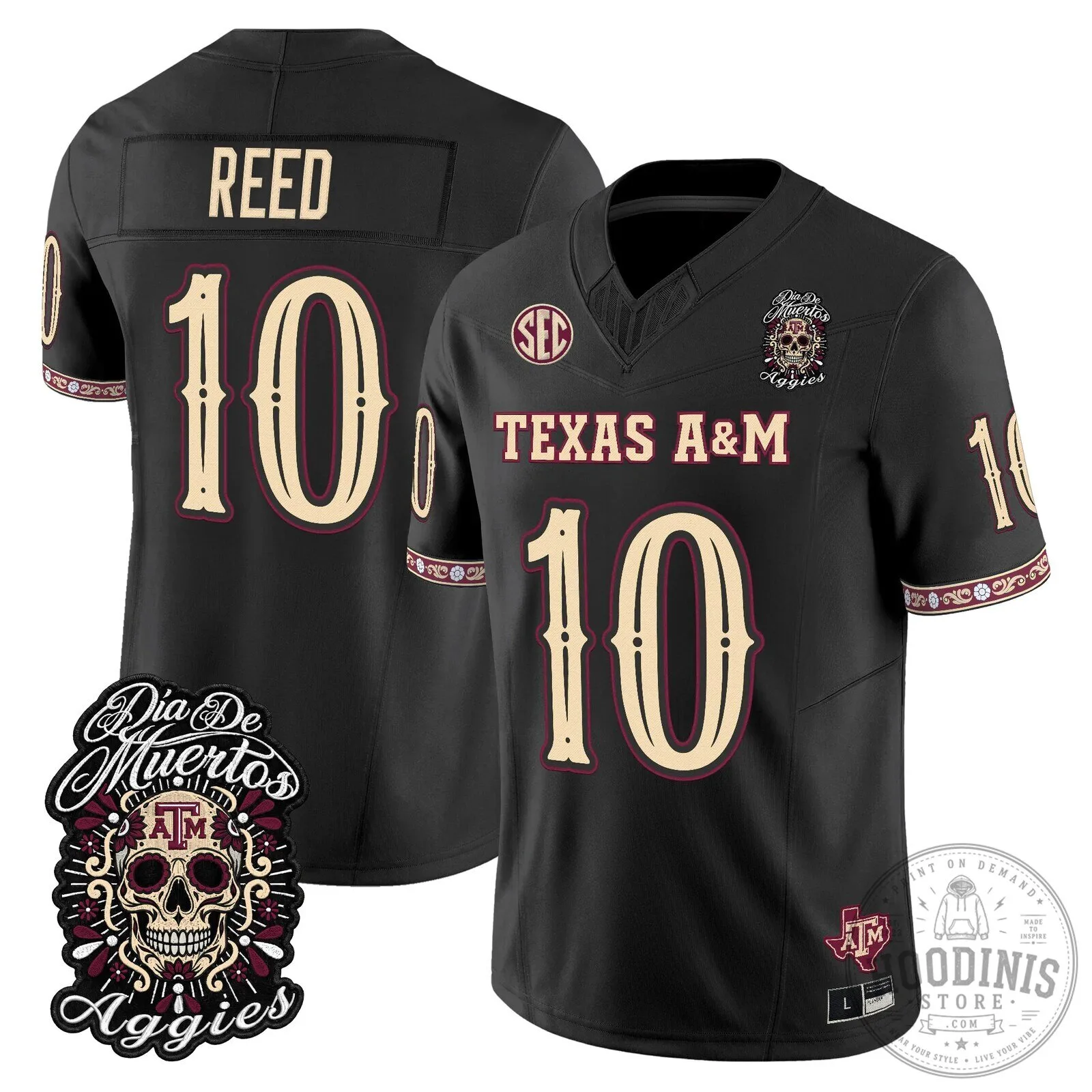 Football Jersey for Dia de los Muertos featuring Texas A&M Aggies 50 Football Jersey for Dia de los Muertos featuring Texas A&M Aggies