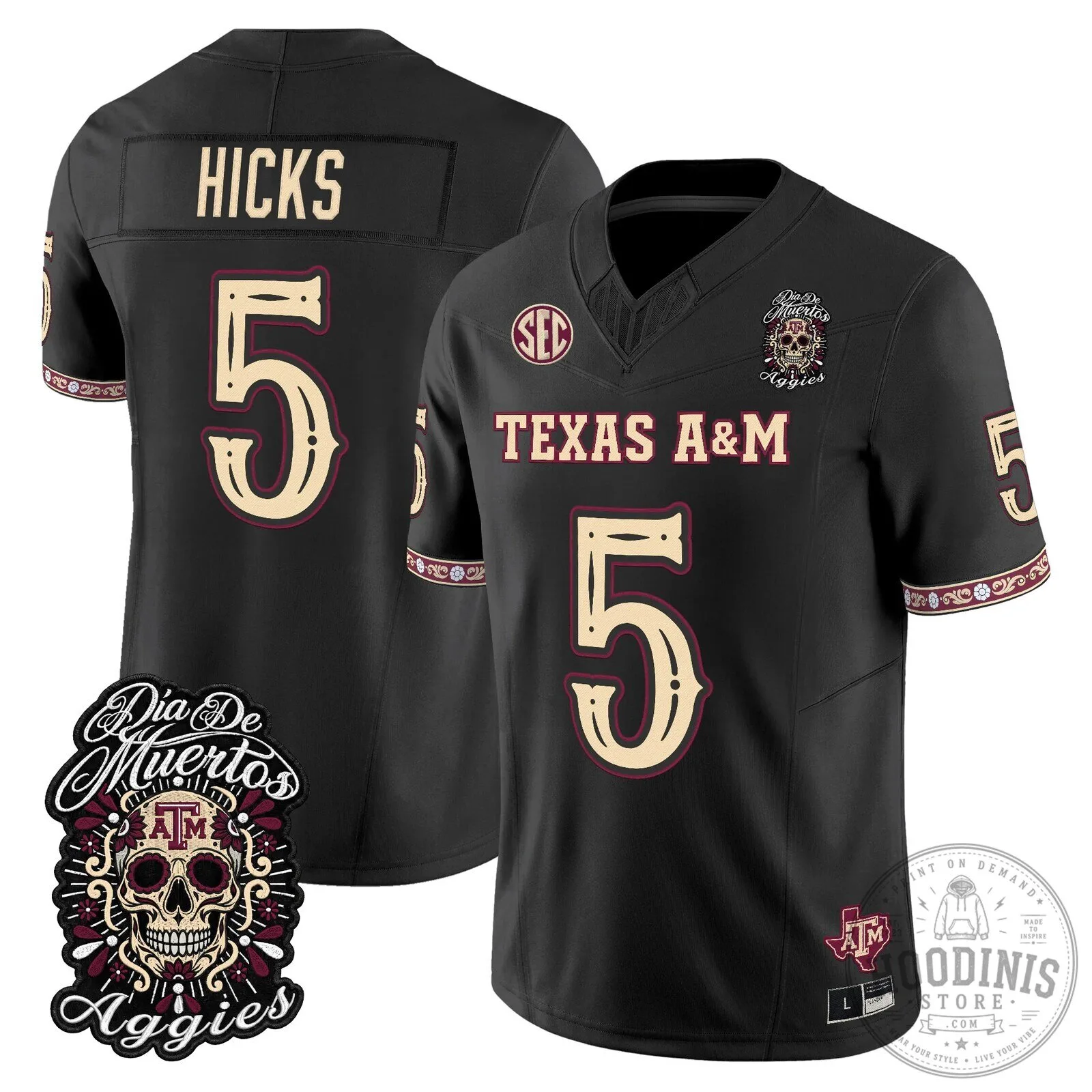 Football Jersey for Dia de los Muertos featuring Texas A&M Aggies 53 Football Jersey for Dia de los Muertos featuring Texas A&M Aggies