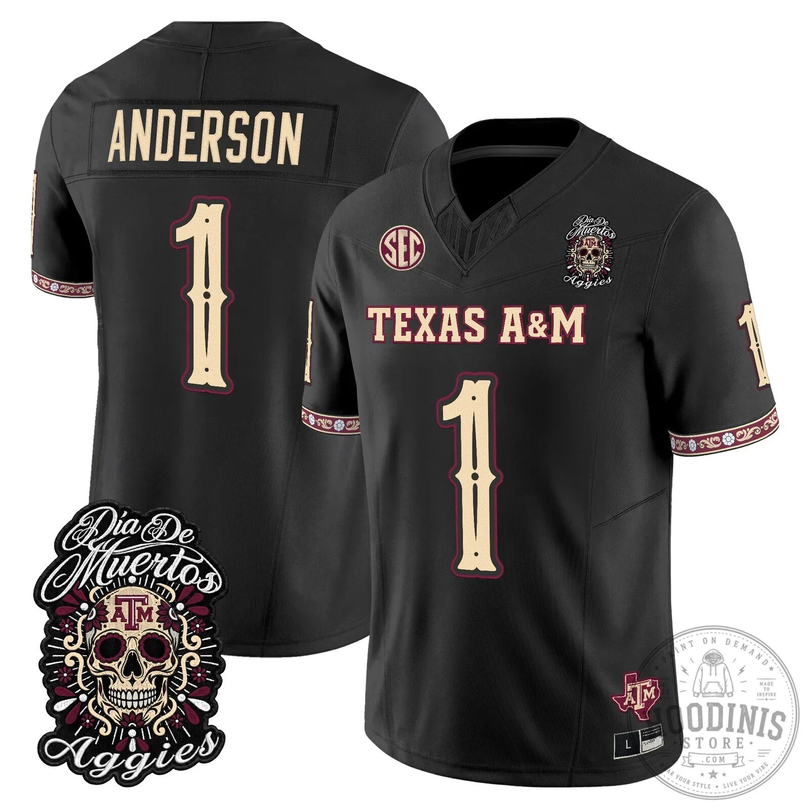 Football Jersey for Dia de los Muertos featuring Texas A&M Aggies 54 Football Jersey for Dia de los Muertos featuring Texas A&M Aggies
