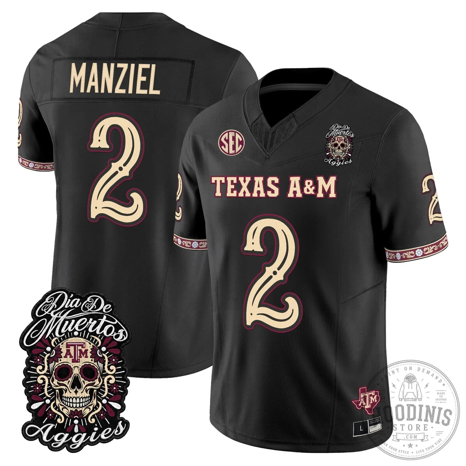 Football Jersey for Dia de los Muertos featuring Texas A&M Aggies 55 Football Jersey for Dia de los Muertos featuring Texas A&M Aggies
