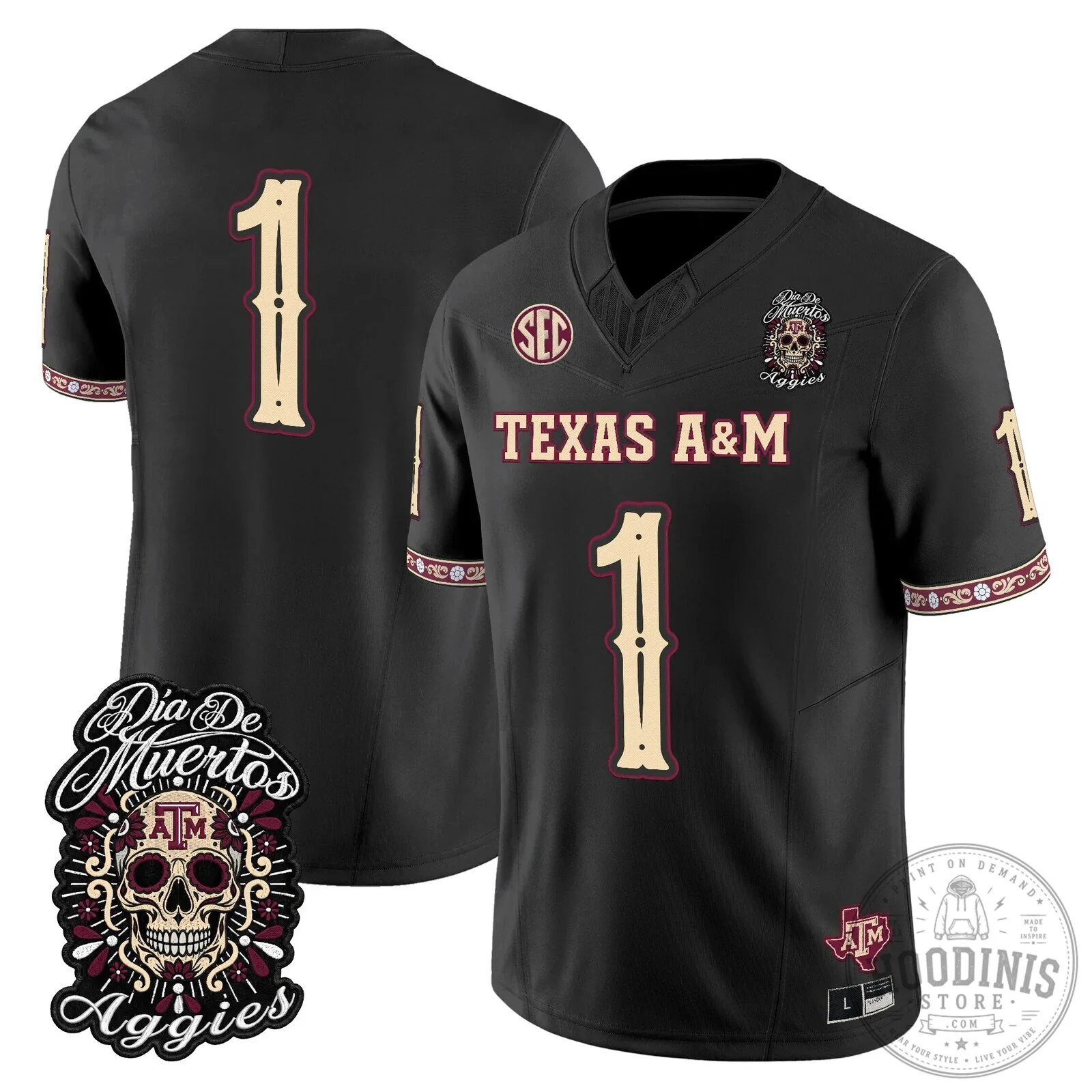 Football Jersey for Dia de los Muertos featuring Texas A&M Aggies 58 Football Jersey for Dia de los Muertos featuring Texas A&M Aggies