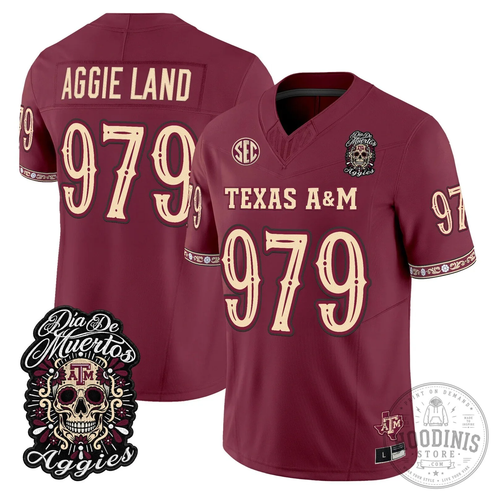 Football Jersey for Dia de los Muertos featuring Texas A&M Aggies 60 Football Jersey for Dia de los Muertos featuring Texas A&M Aggies