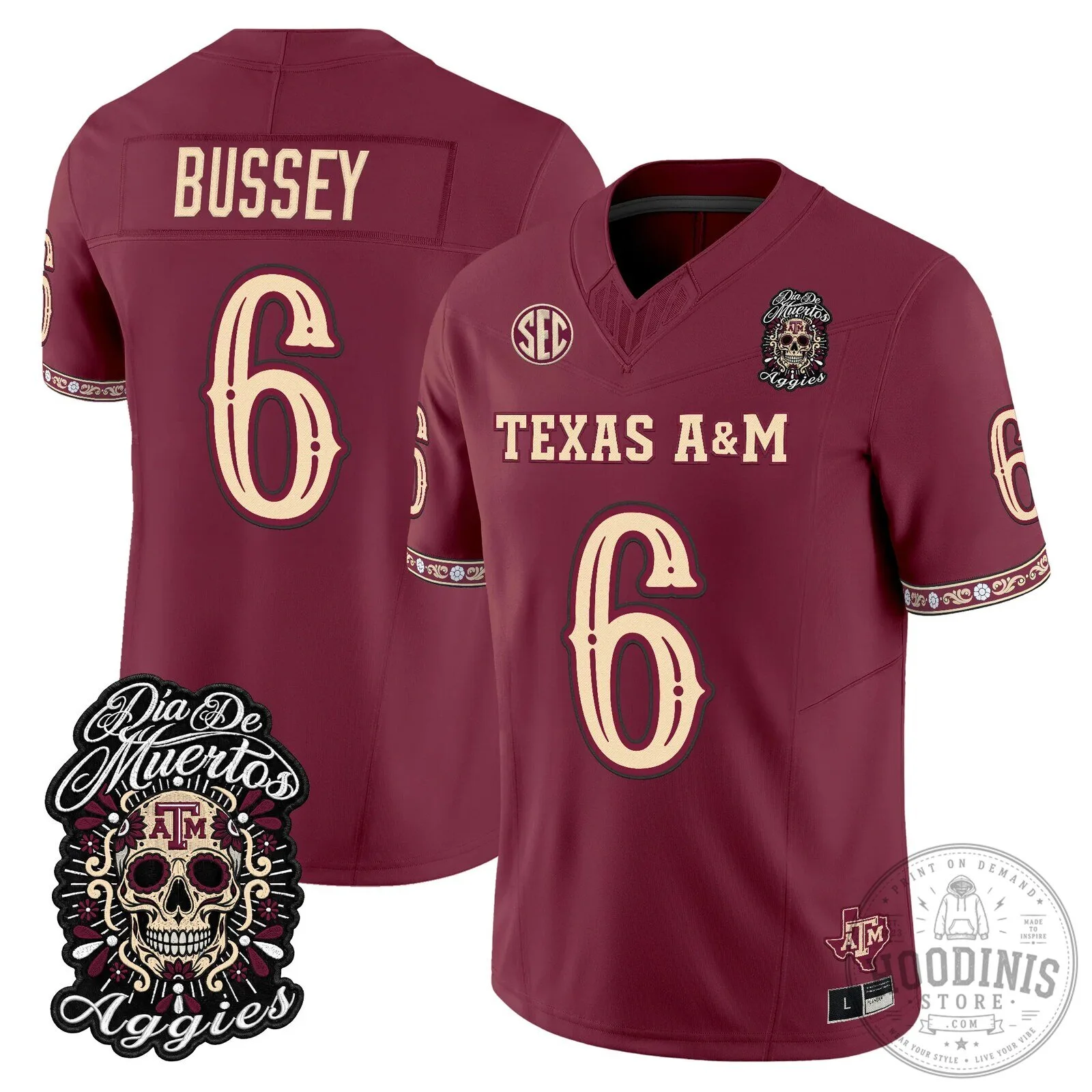 Football Jersey for Dia de los Muertos featuring Texas A&M Aggies 63 Football Jersey for Dia de los Muertos featuring Texas A&M Aggies