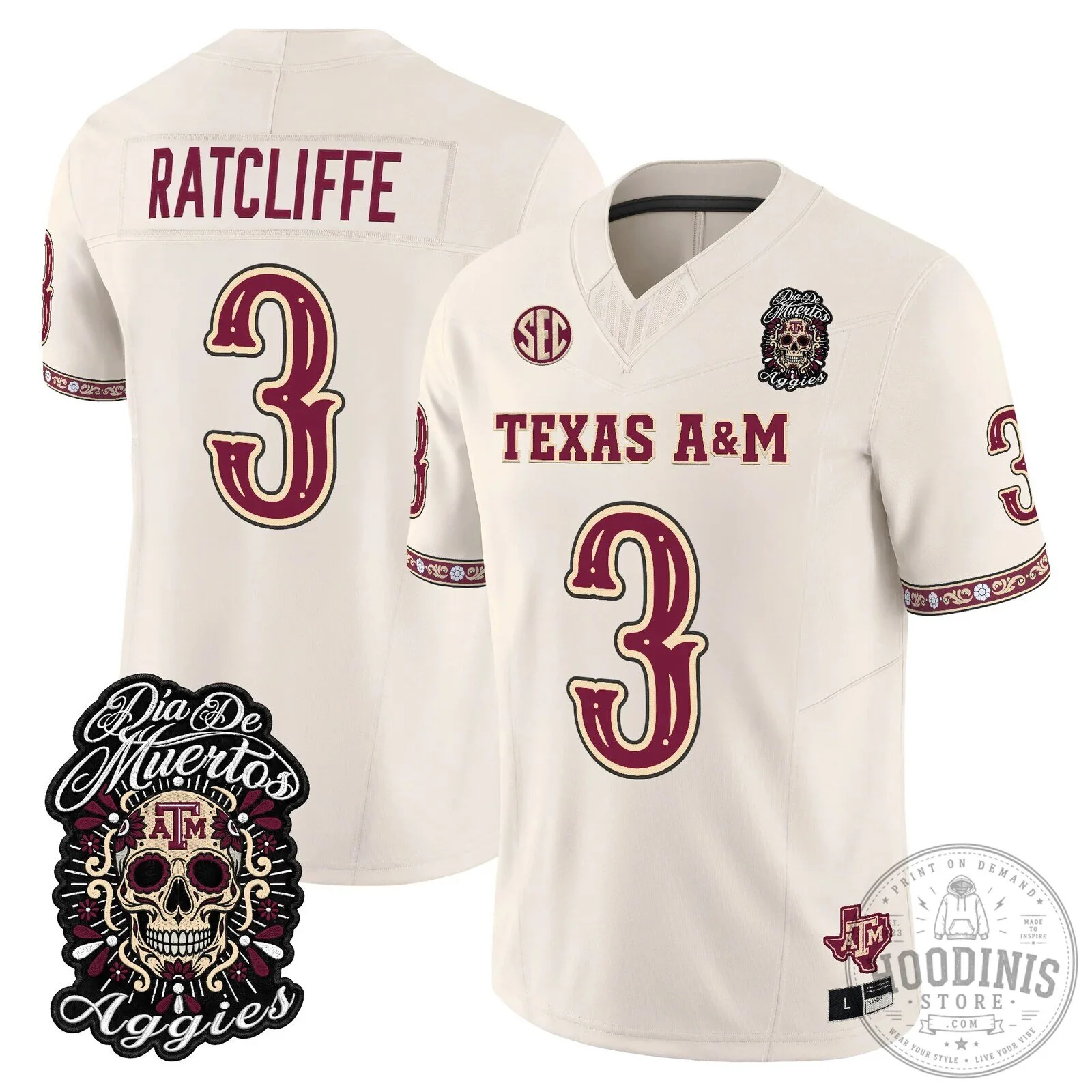 Football Jersey for Dia de los Muertos featuring Texas A&M Aggies 70 Football Jersey for Dia de los Muertos featuring Texas A&M Aggies
