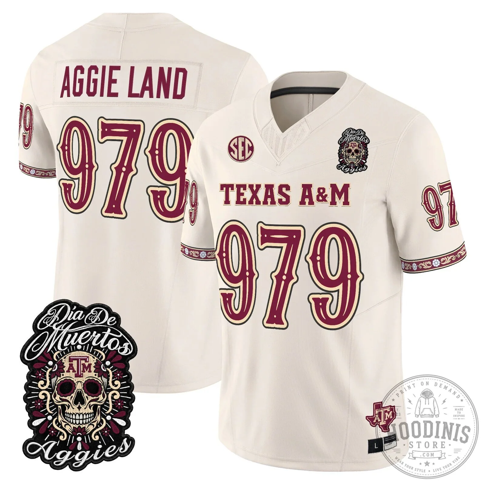 Football Jersey for Dia de los Muertos featuring Texas A&M Aggies 71 Football Jersey for Dia de los Muertos featuring Texas A&M Aggies
