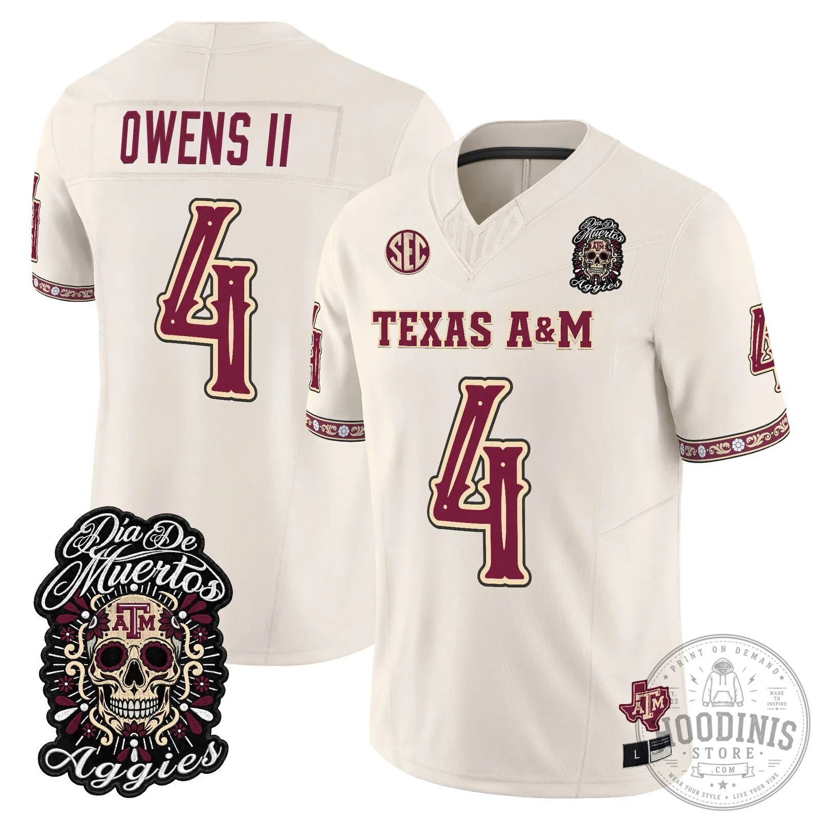 Football Jersey for Dia de los Muertos featuring Texas A&M Aggies 73 Football Jersey for Dia de los Muertos featuring Texas A&M Aggies