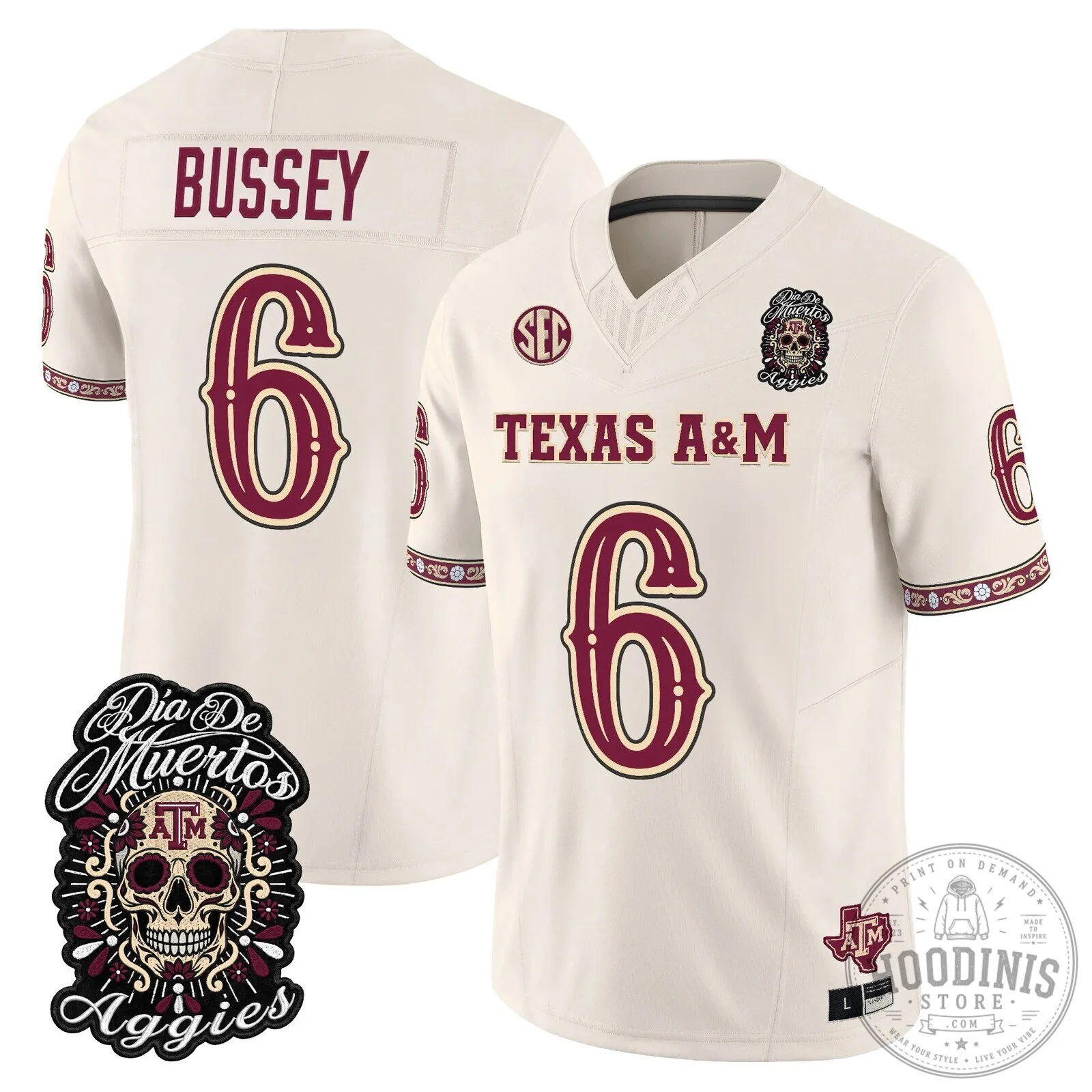 Football Jersey for Dia de los Muertos featuring Texas A&M Aggies 74 Football Jersey for Dia de los Muertos featuring Texas A&M Aggies