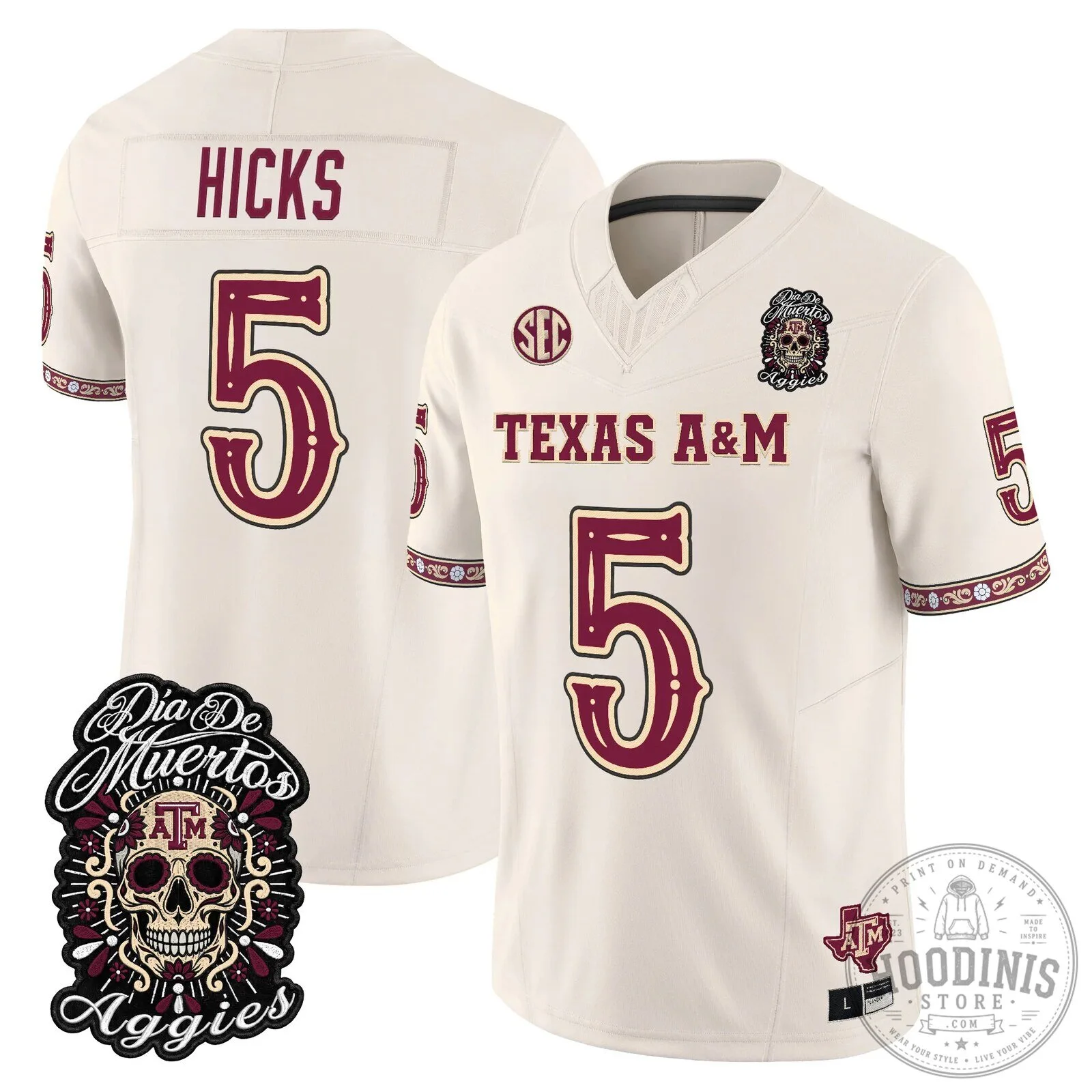 Football Jersey for Dia de los Muertos featuring Texas A&M Aggies 75 Football Jersey for Dia de los Muertos featuring Texas A&M Aggies
