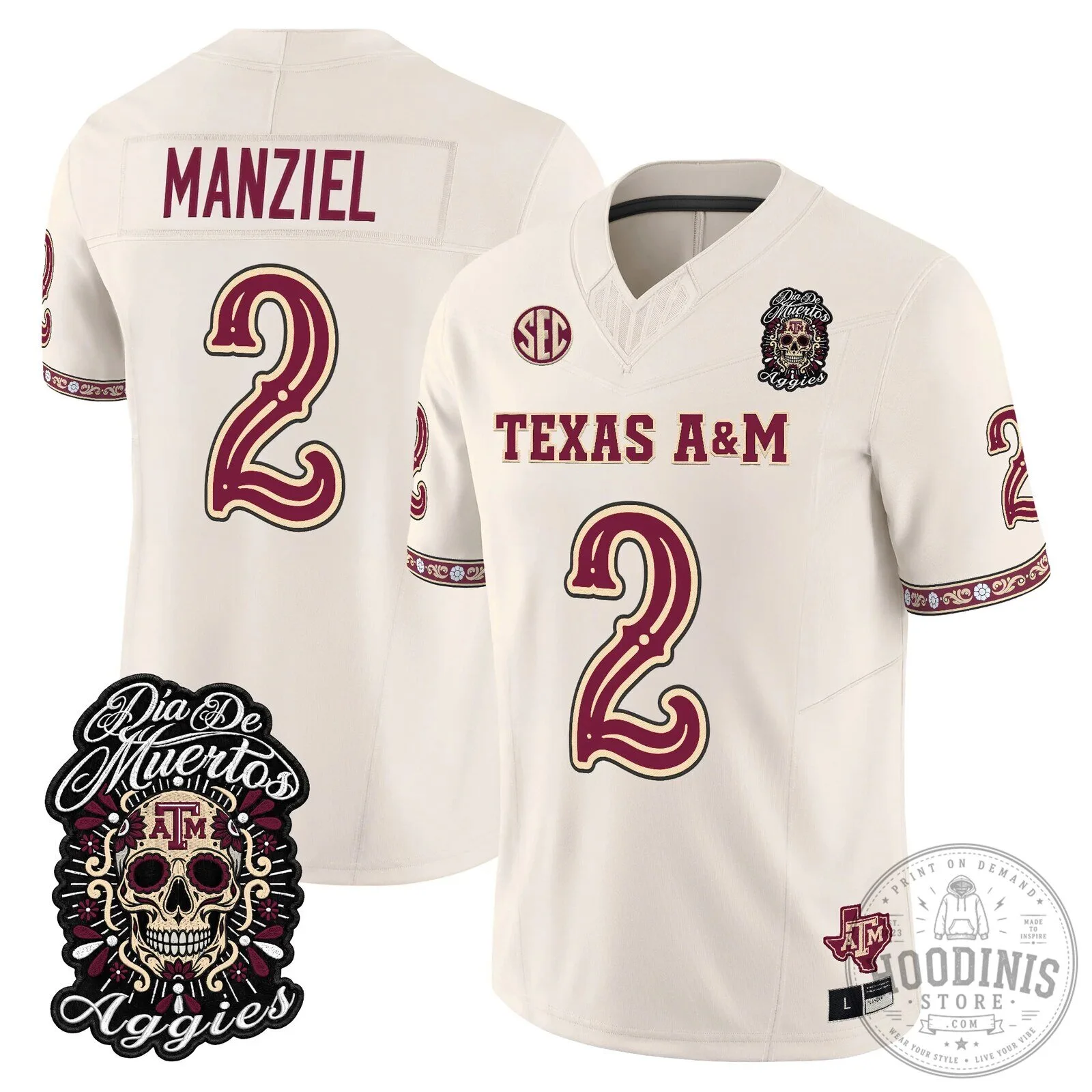 Football Jersey for Dia de los Muertos featuring Texas A&M Aggies 77 Football Jersey for Dia de los Muertos featuring Texas A&M Aggies
