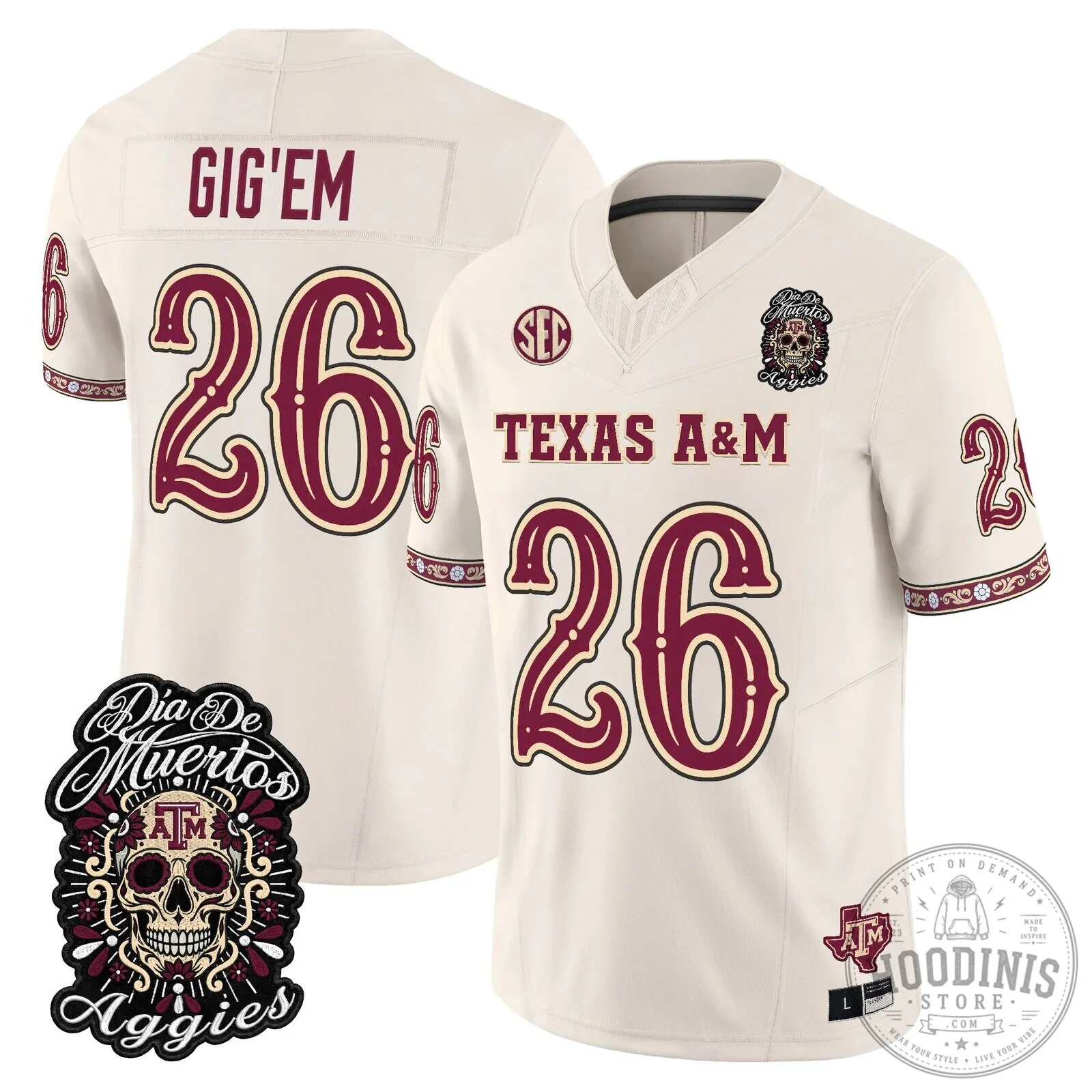 Football Jersey for Dia de los Muertos featuring Texas A&M Aggies 79 Football Jersey for Dia de los Muertos featuring Texas A&M Aggies