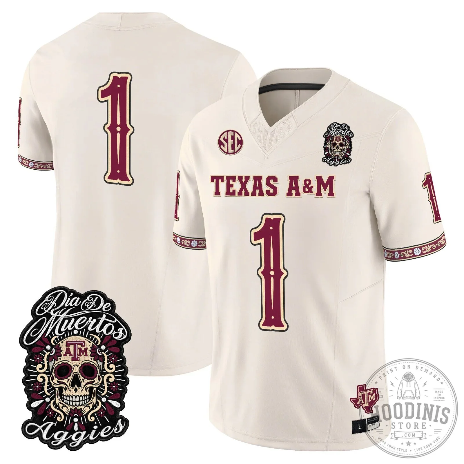 Football Jersey for Dia de los Muertos featuring Texas A&M Aggies 80 Football Jersey for Dia de los Muertos featuring Texas A&M Aggies