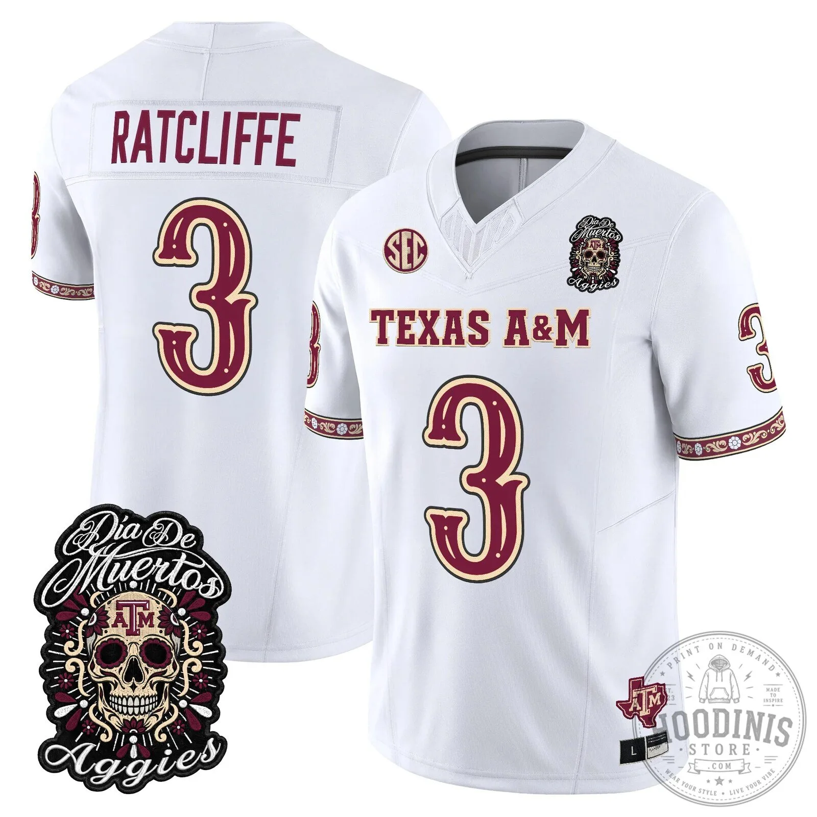 Football Jersey for Dia de los Muertos featuring Texas A&M Aggies 81 Football Jersey for Dia de los Muertos featuring Texas A&M Aggies