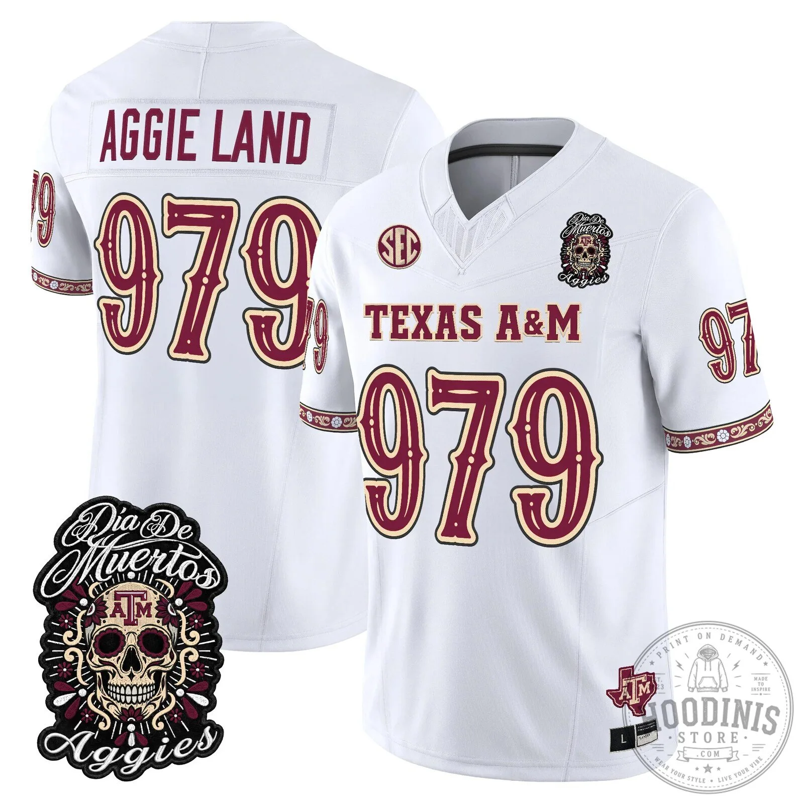 Football Jersey for Dia de los Muertos featuring Texas A&M Aggies 82 Football Jersey for Dia de los Muertos featuring Texas A&M Aggies