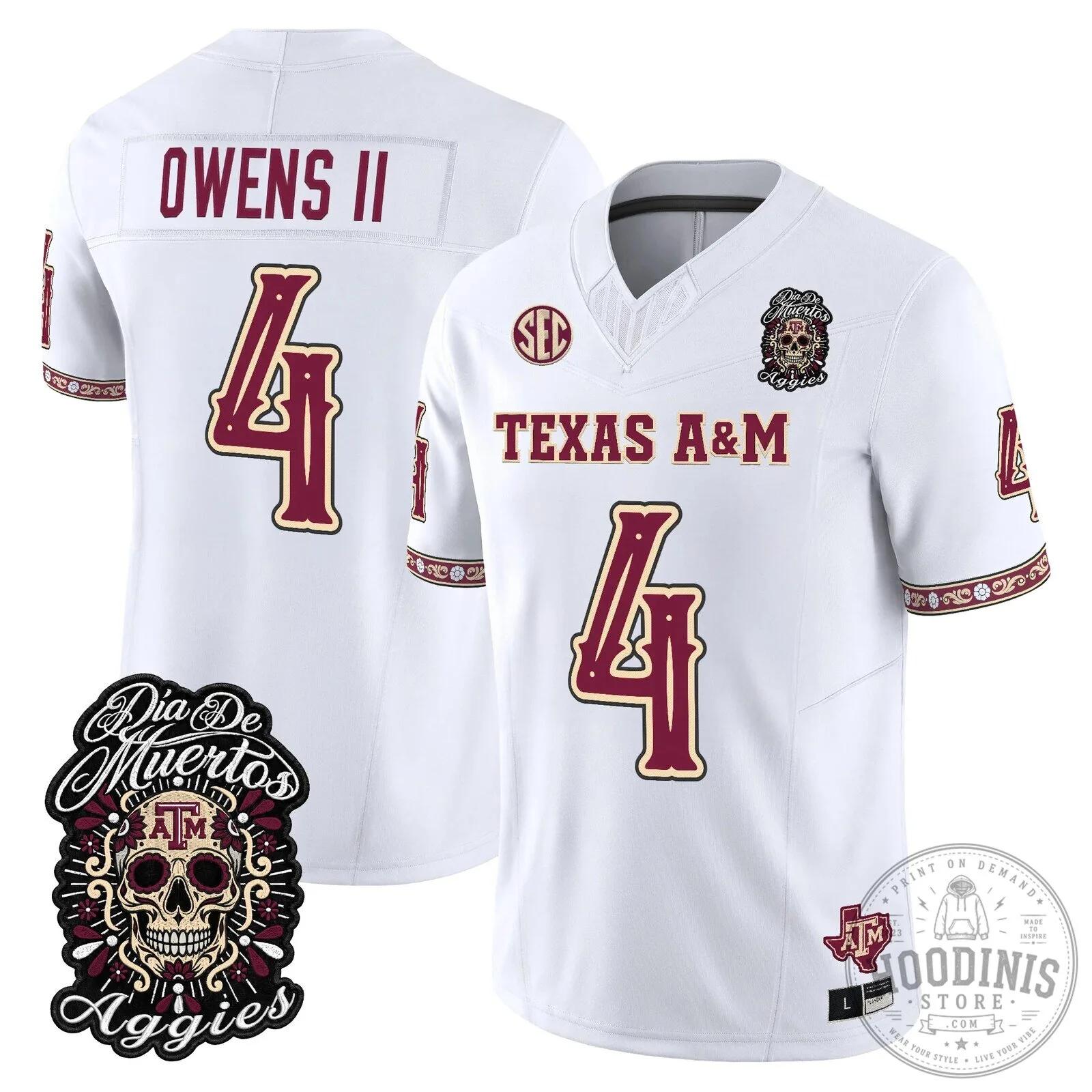 Football Jersey for Dia de los Muertos featuring Texas A&M Aggies 84 Football Jersey for Dia de los Muertos featuring Texas A&M Aggies
