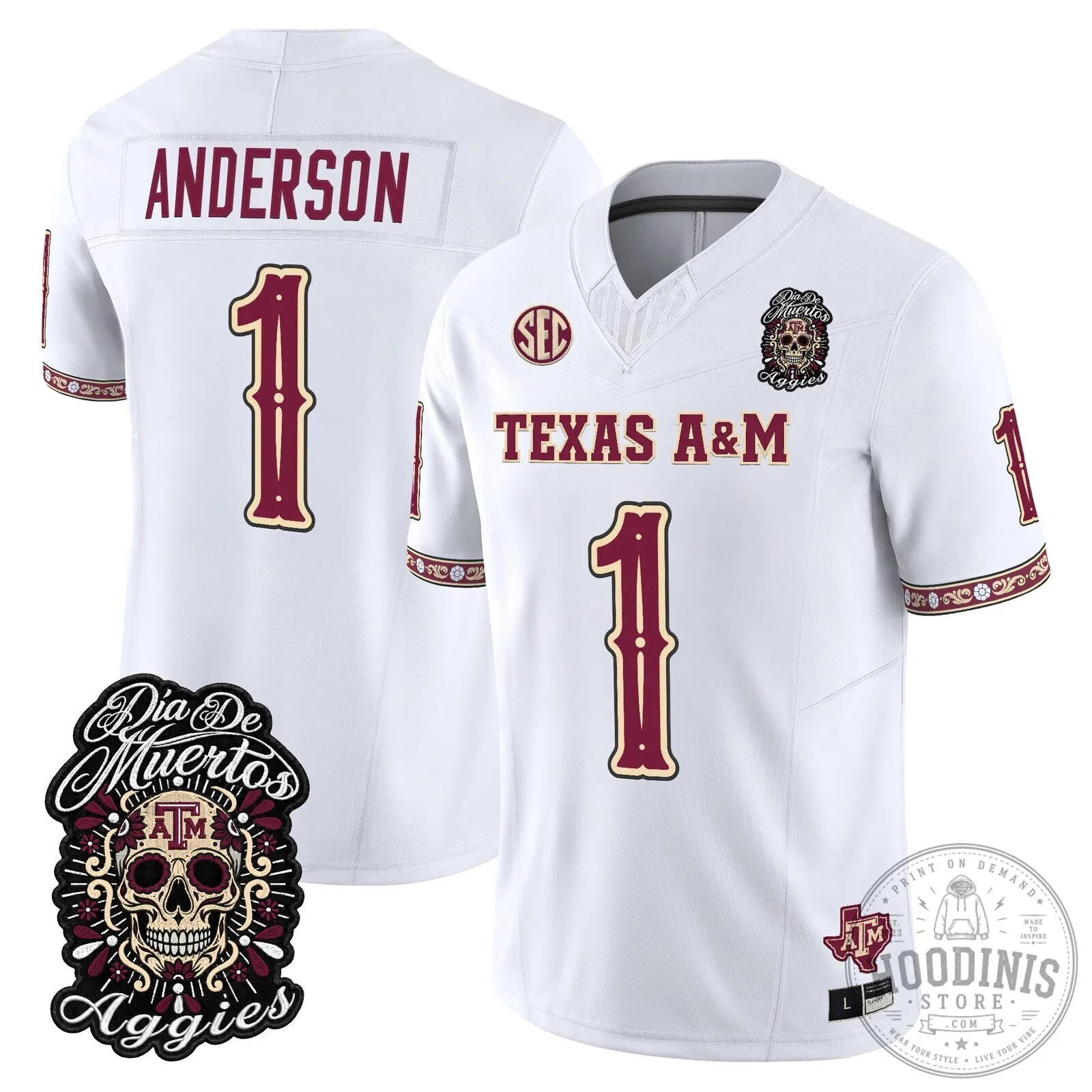 Football Jersey for Dia de los Muertos featuring Texas A&M Aggies 87 Football Jersey for Dia de los Muertos featuring Texas A&M Aggies
