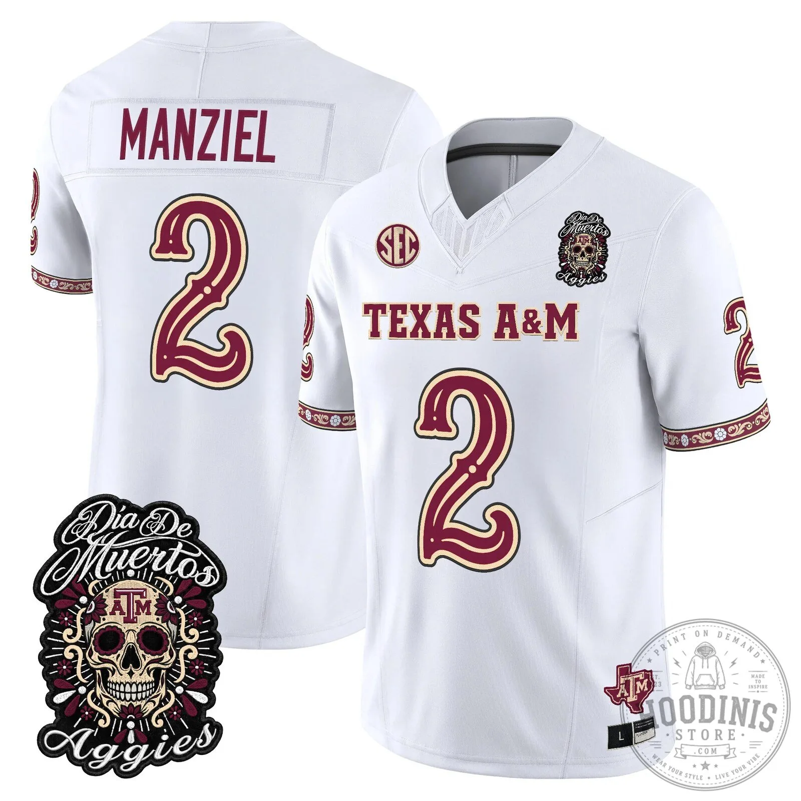 Football Jersey for Dia de los Muertos featuring Texas A&M Aggies 88 Football Jersey for Dia de los Muertos featuring Texas A&M Aggies