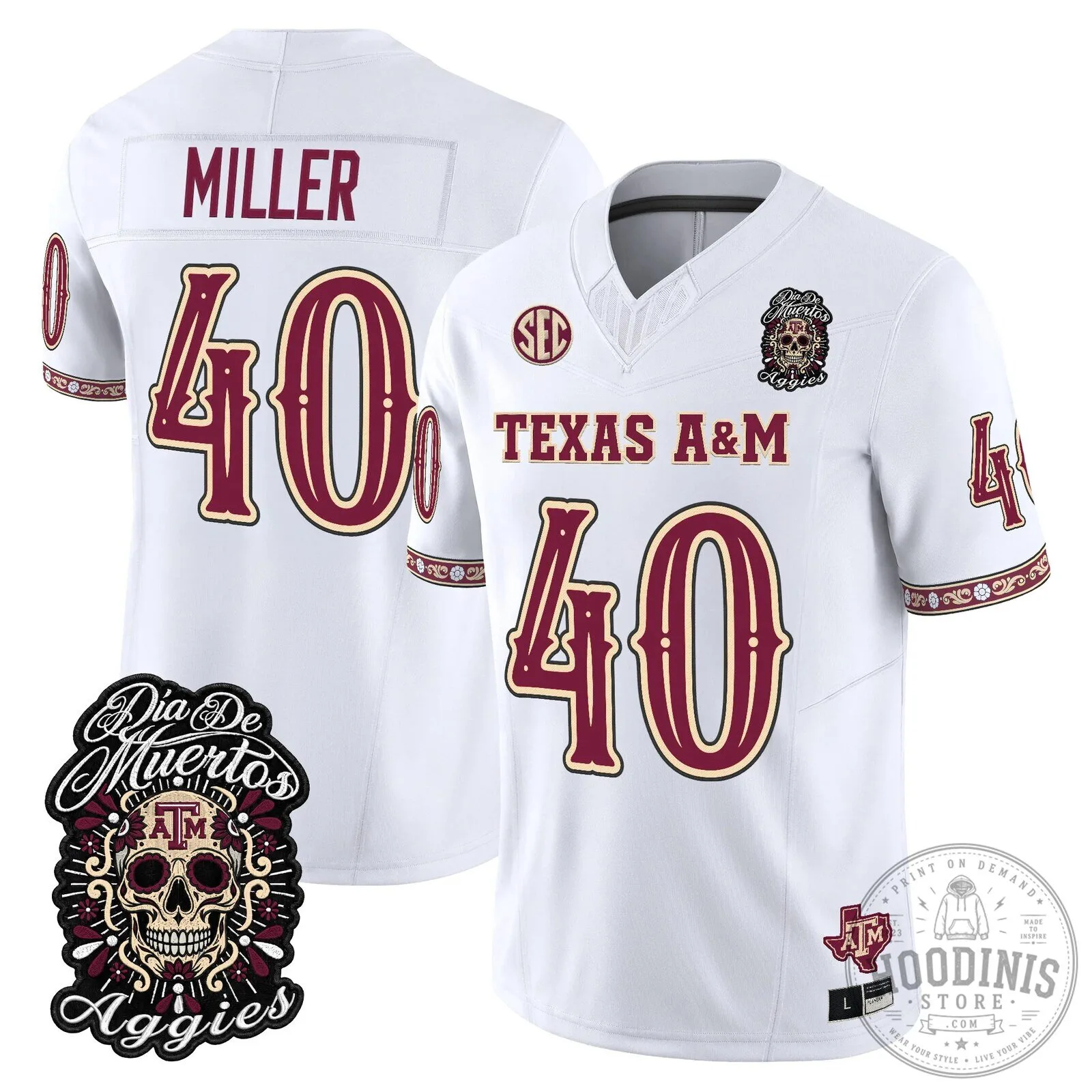 Football Jersey for Dia de los Muertos featuring Texas A&M Aggies 89 Football Jersey for Dia de los Muertos featuring Texas A&M Aggies