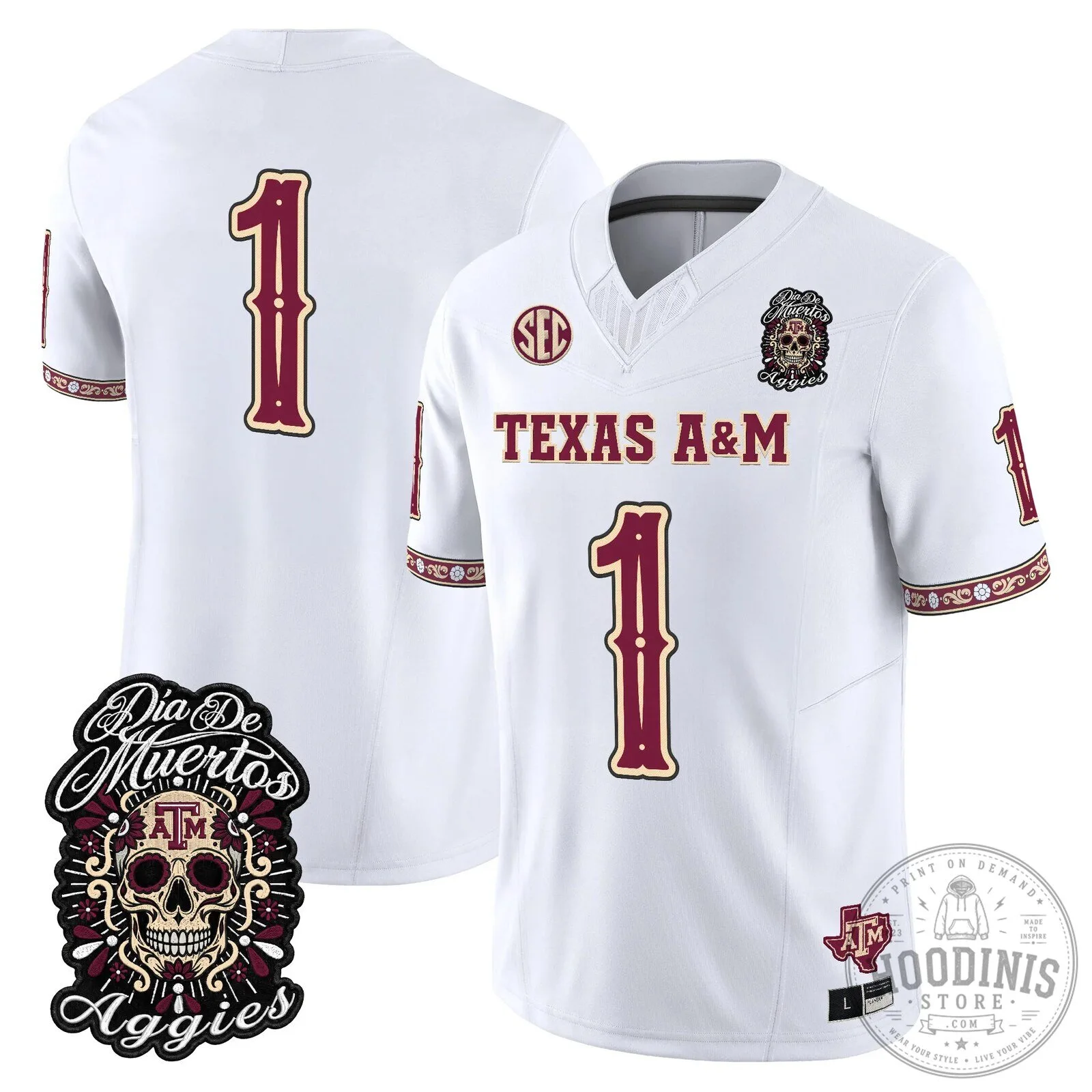 Football Jersey for Dia de los Muertos featuring Texas A&M Aggies 91 Football Jersey for Dia de los Muertos featuring Texas A&M Aggies