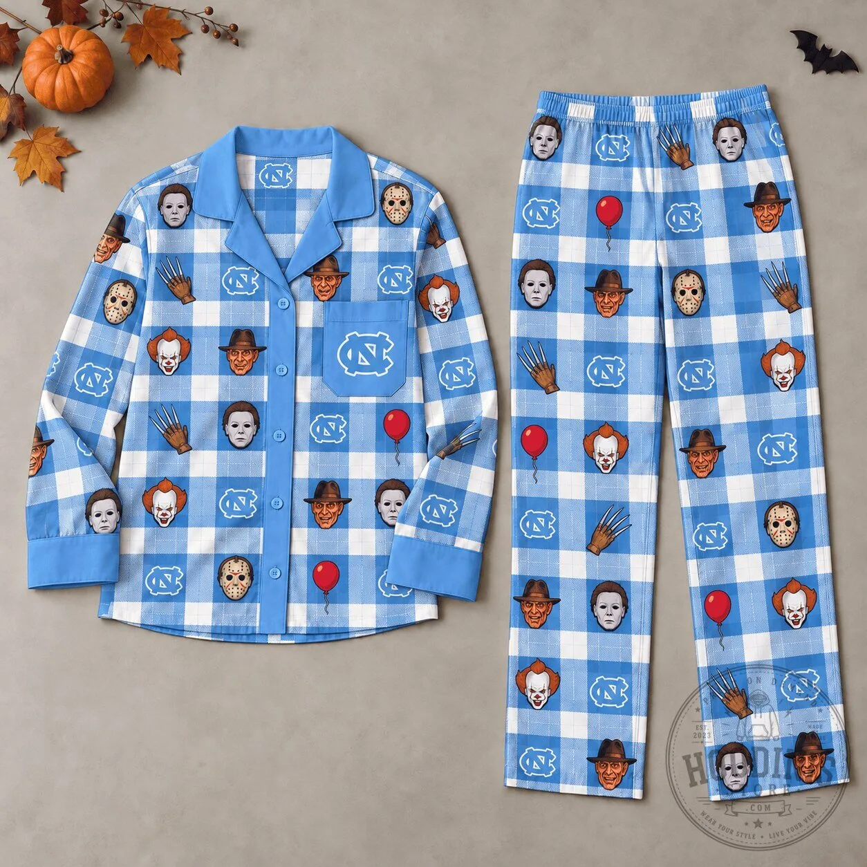 North Carolina Tar Heels Halloween Horror Movie Characters Pajamas Set
