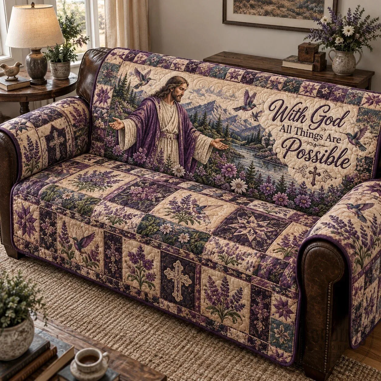 Jesus Christ With God All Things Are Possible Quilted Sofa Cover 9 Jesus Christ With God All Things Are Possible Quilted Sofa Cover