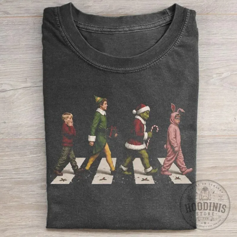 Christmas Movie Characters Abbey Road Funny Holiday T-Shirt