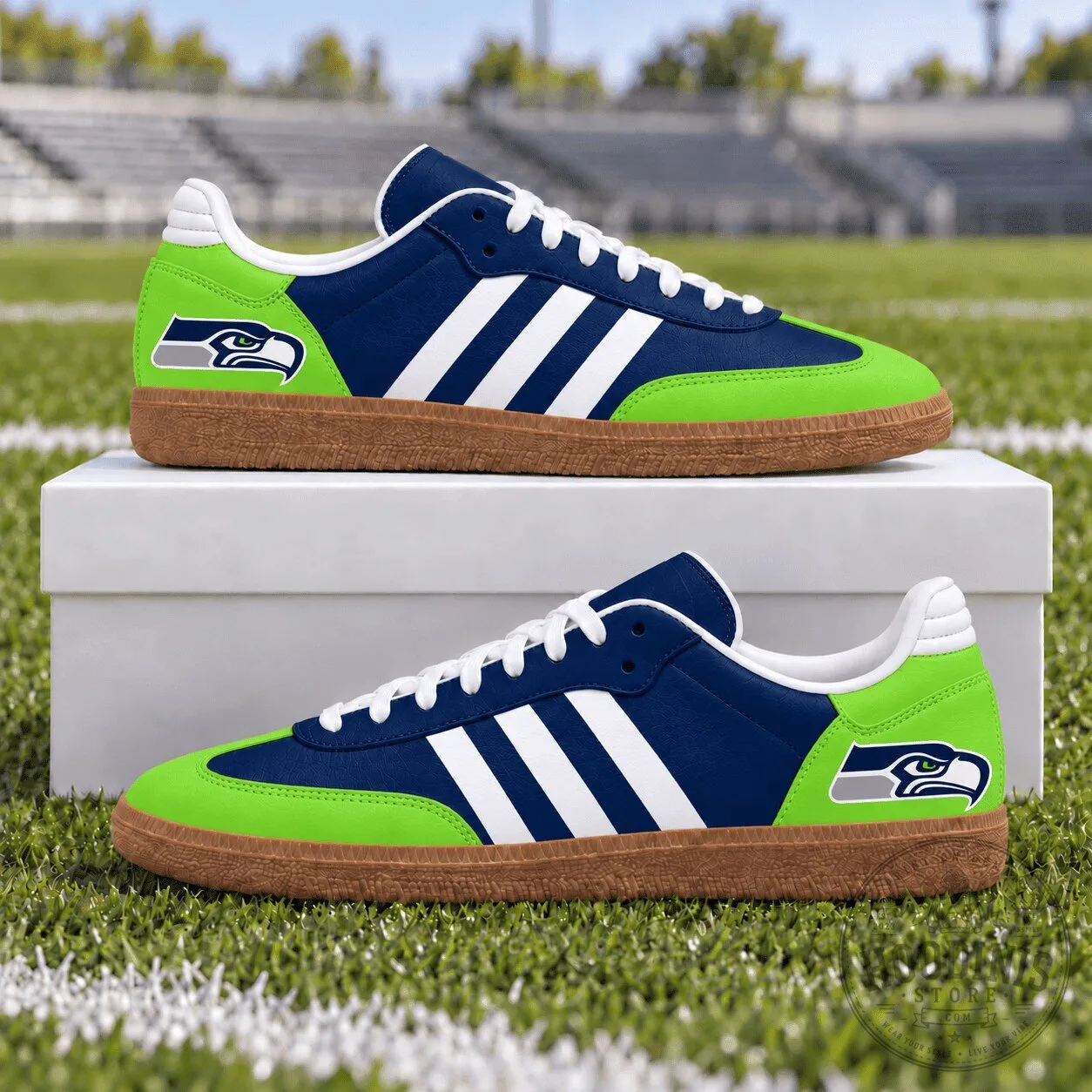 Seattle Seahawks Football Team Logo Blue and Green Stripes Sneakers Shoes