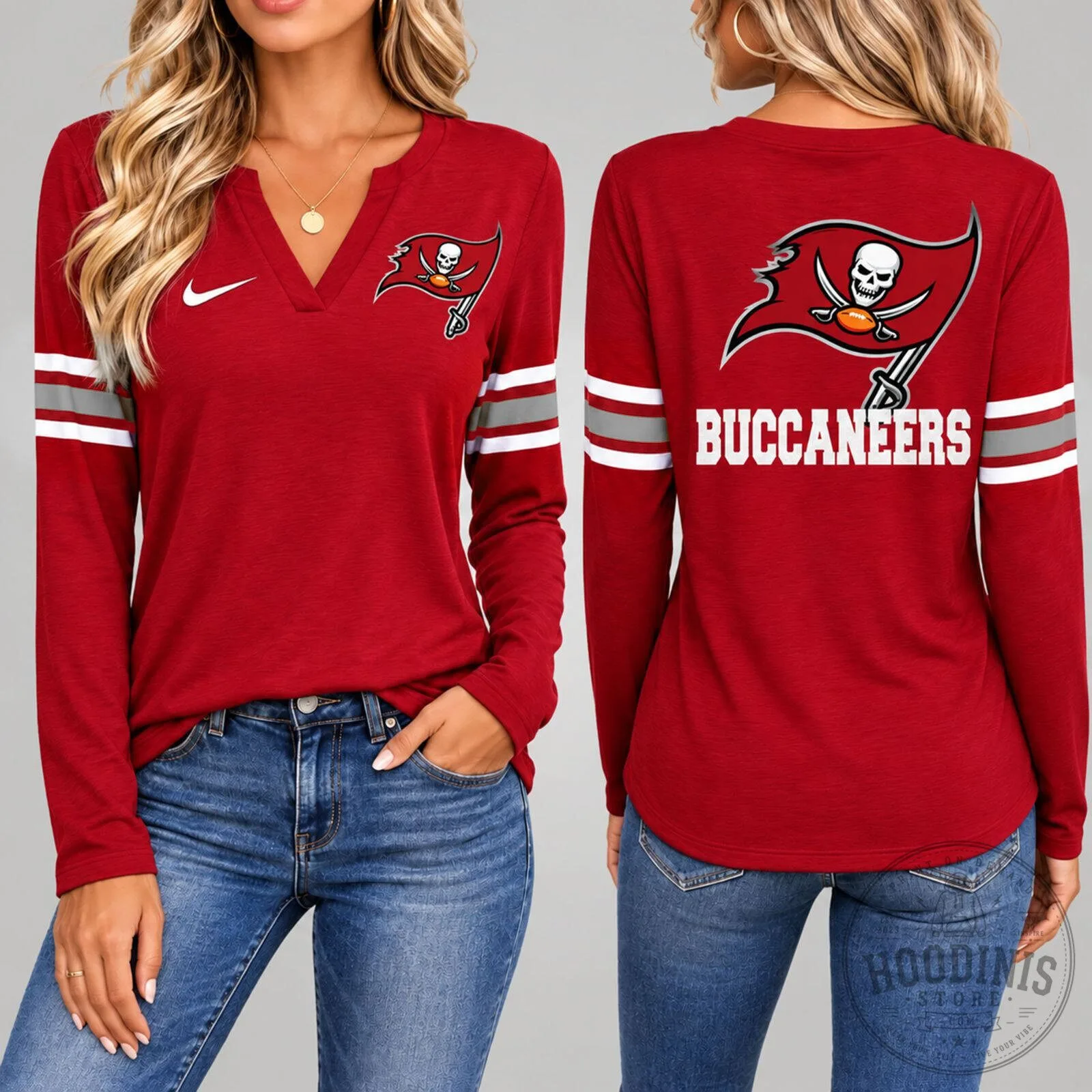 Tampa Bay Buccaneers Women's Vintage V-Neck Long Sleeve Shirt