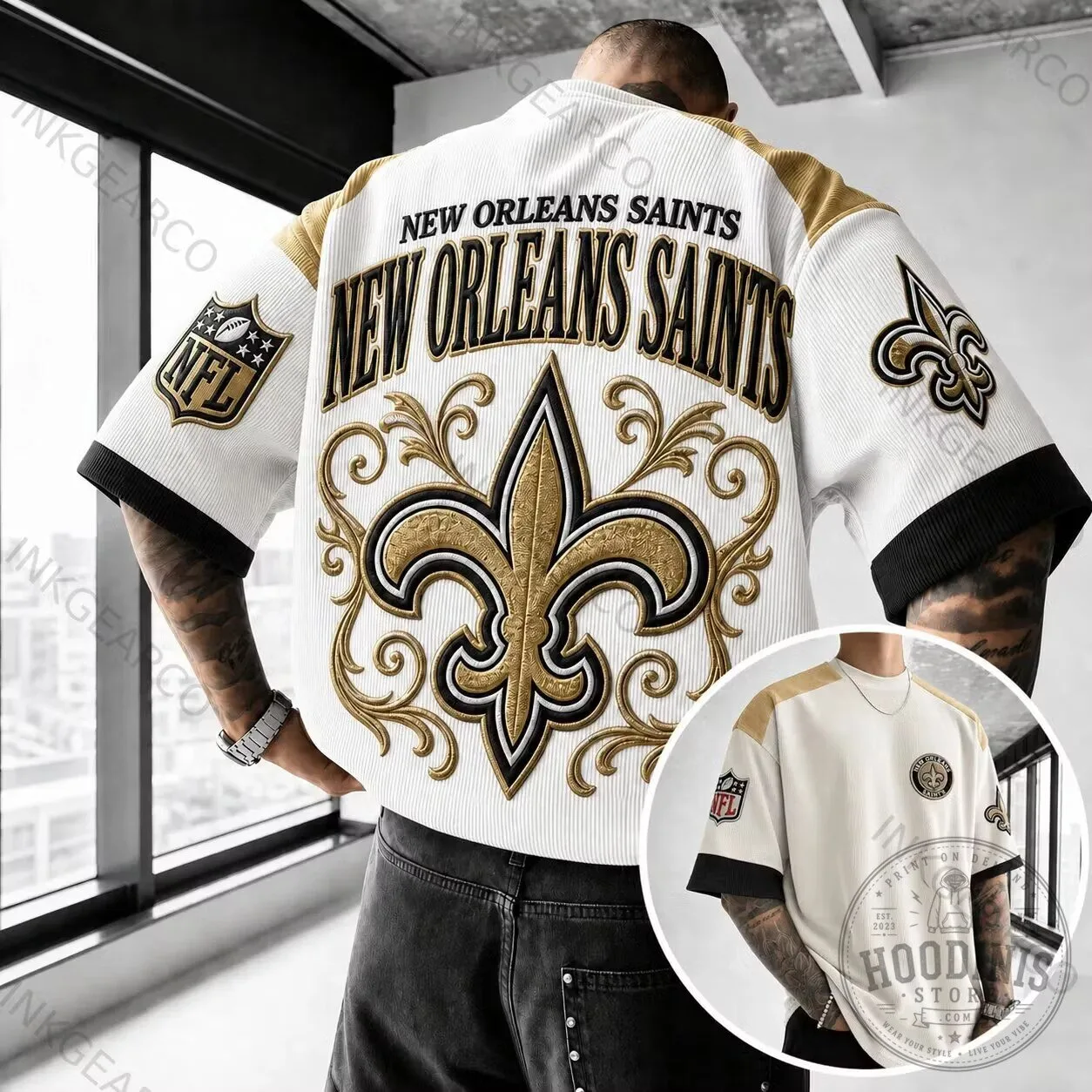 New Orleans Saints NFL Fleur de Lis Gold and Black Rugby Jersey 5 New Orleans Saints NFL Fleur de Lis Gold and Black Rugby Jersey